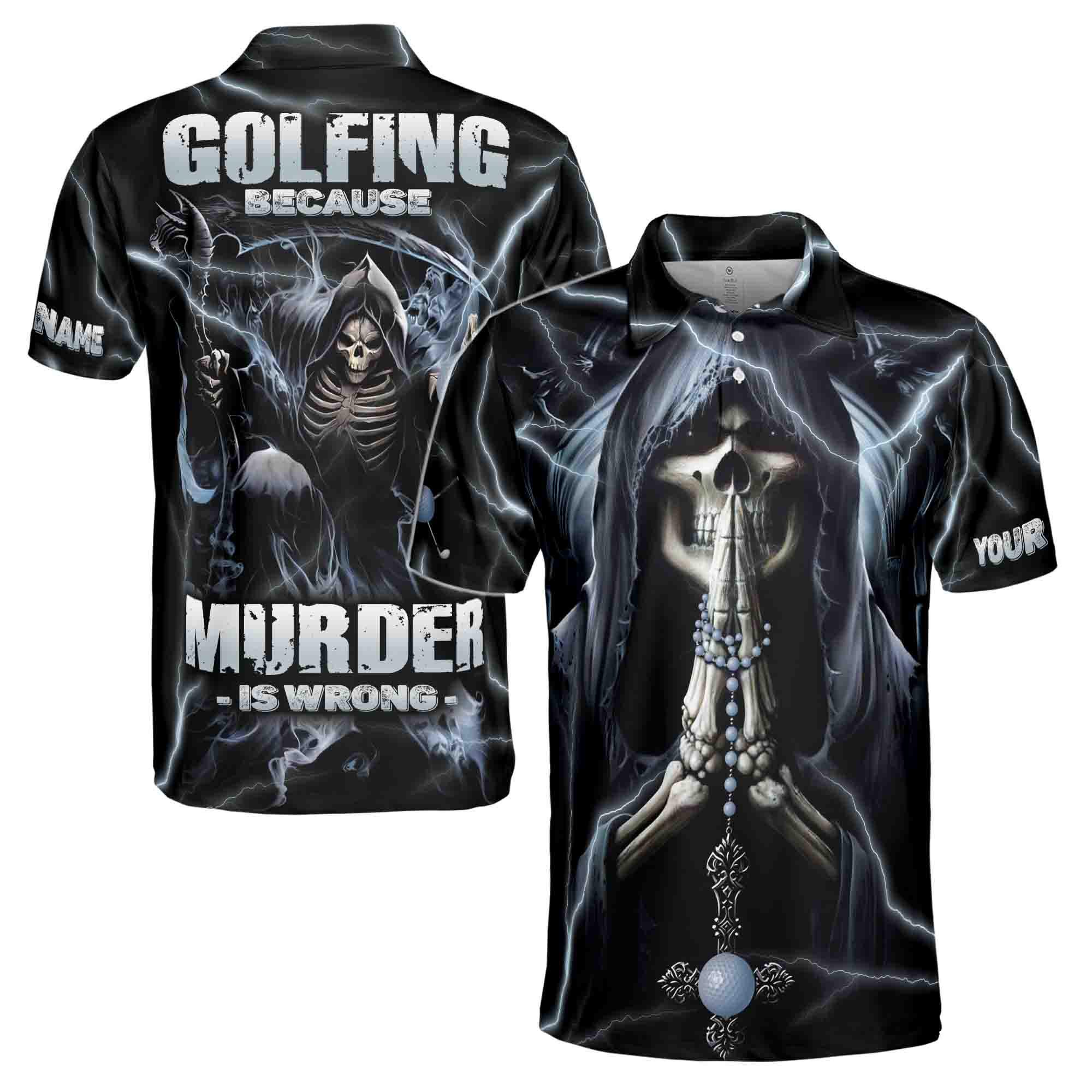 Personalized Skeleton Golfing Because Murder Is Wrong Men's Polo Shirt