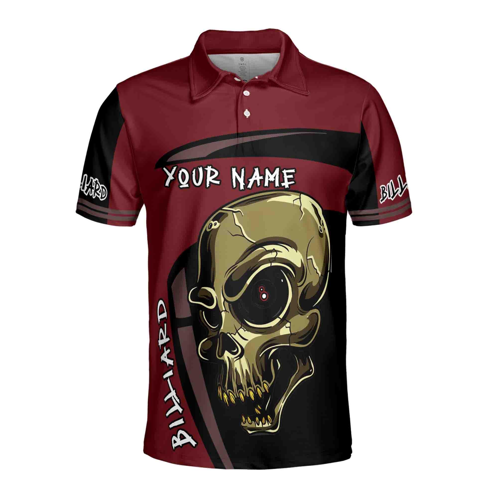 Alternative view of Personalized Skull Billiard Pool Team Club Gift 3D Polo Shirt