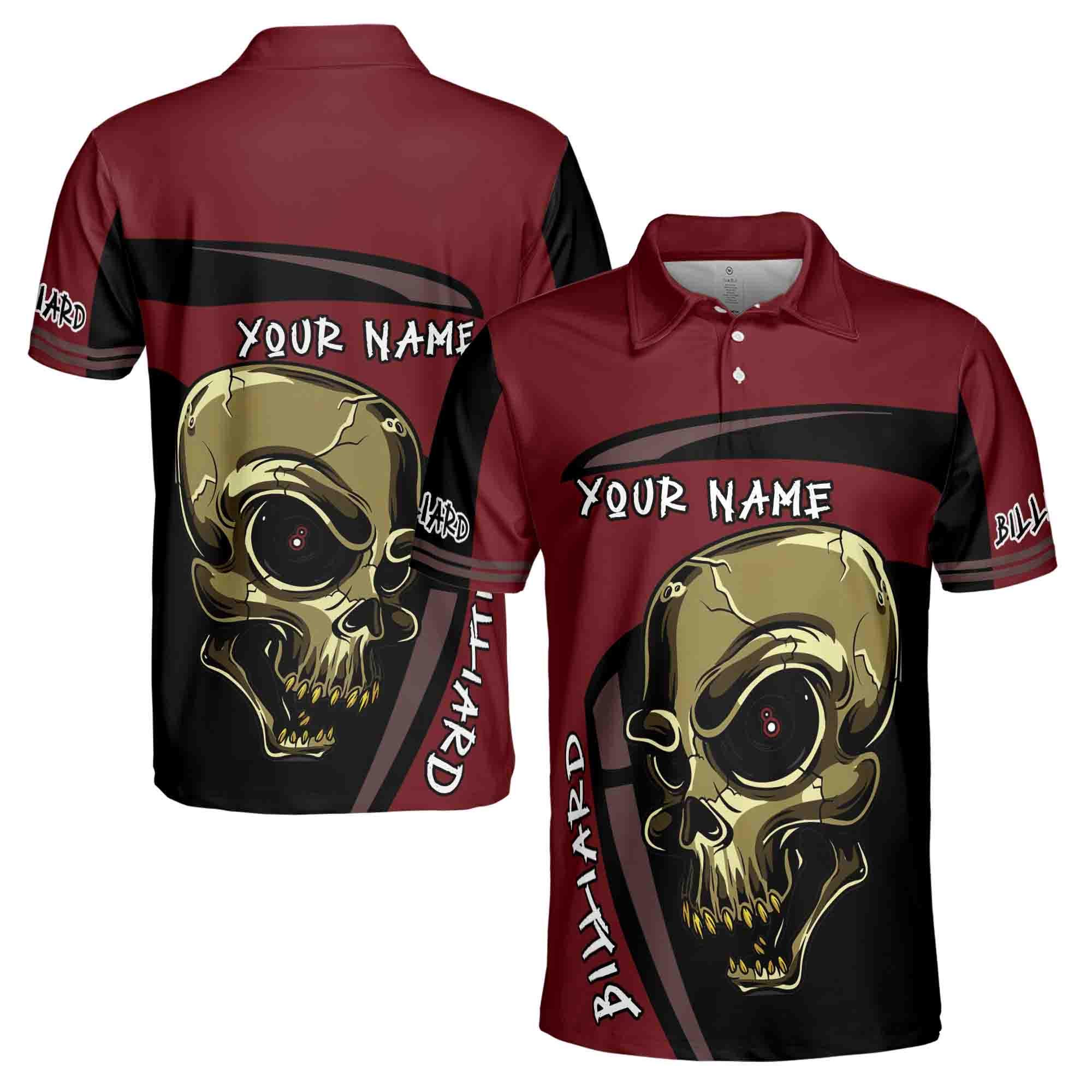 Personalized Skull Billiard Pool Team Club Gift 3D Polo Shirt