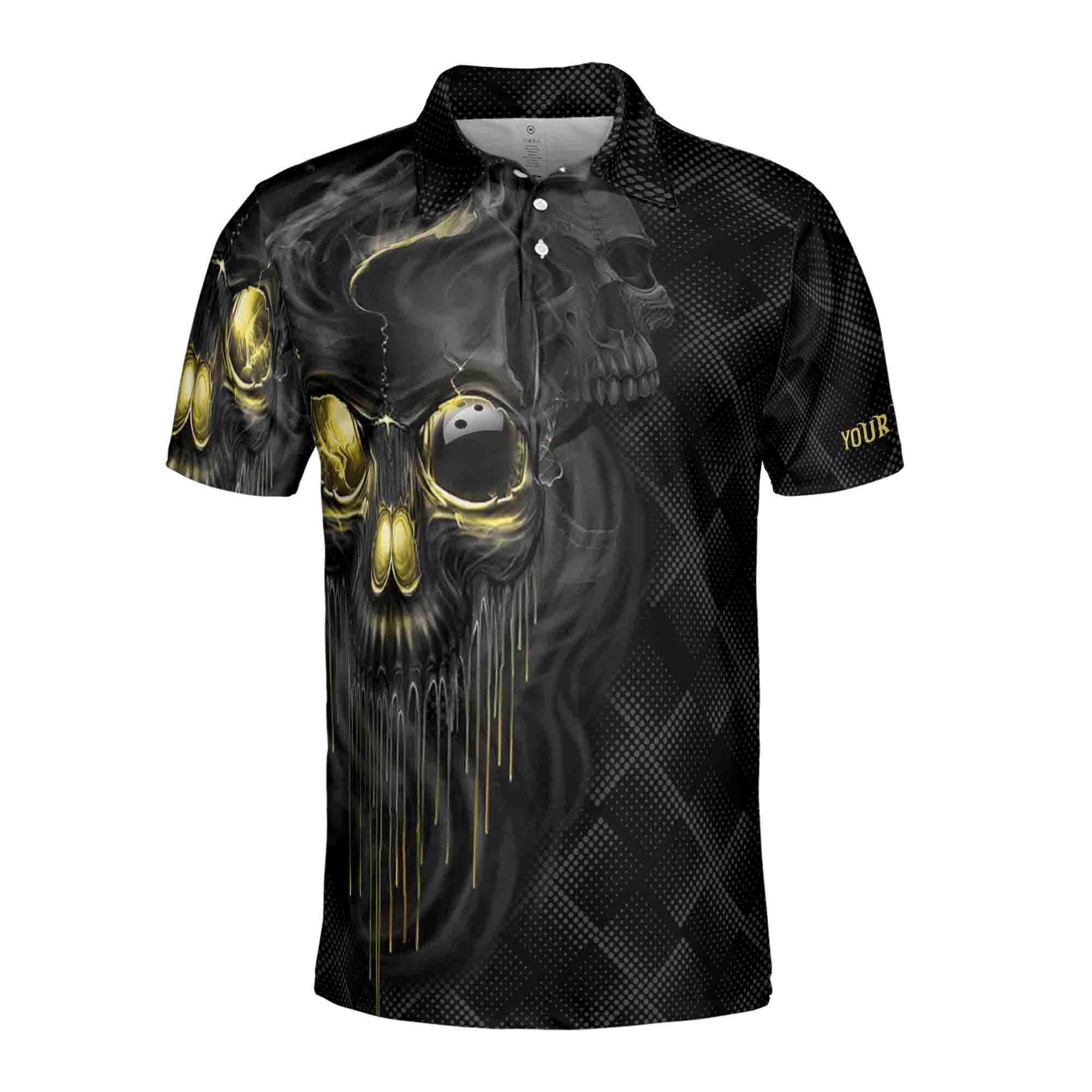 Alternative view of Personalized Skull Bowling Men's Polo Shirt: Skull Halloween Bowler Gift