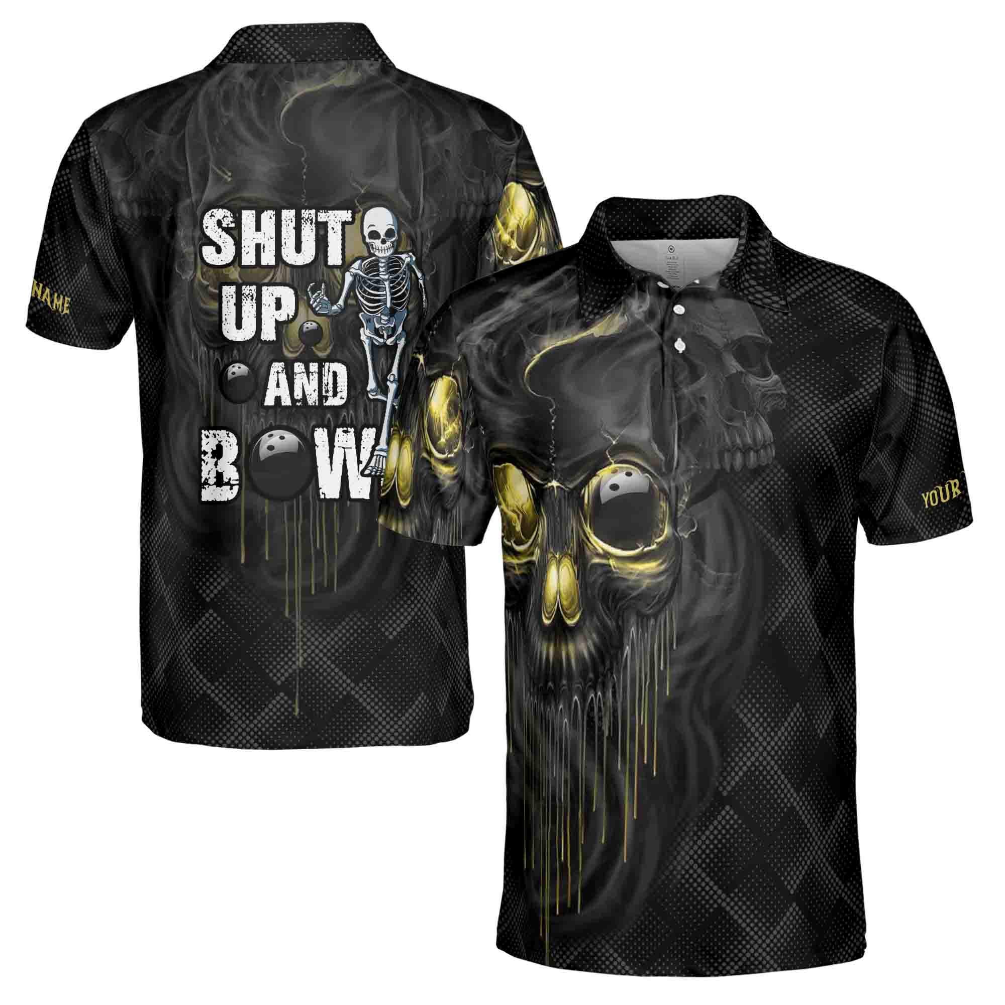 Personalized Skull Bowling Men's Polo Shirt: Skull Halloween Bowler Gift