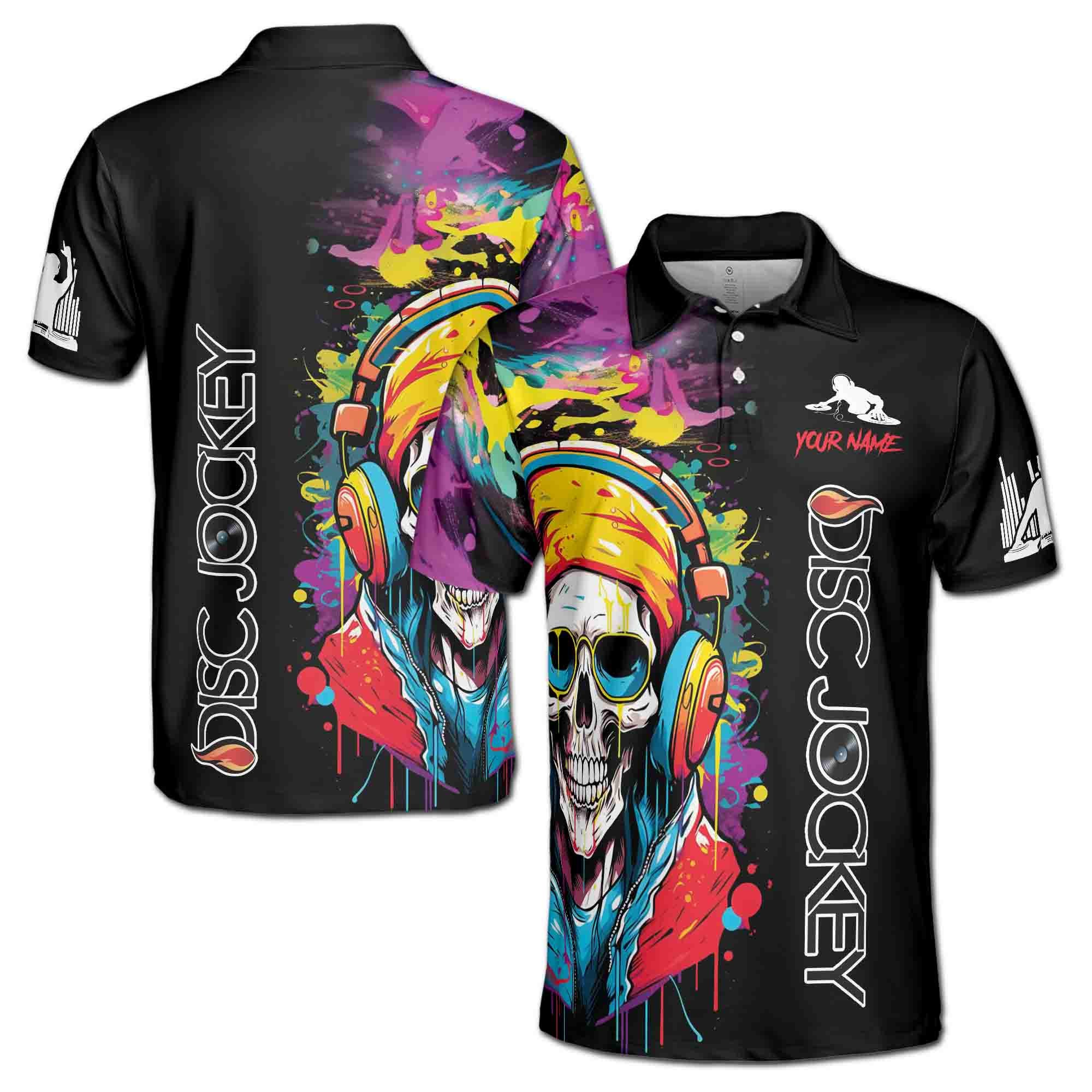 Personalized Skull DJ Disc Jockey Play Music Men's Polo Shirt