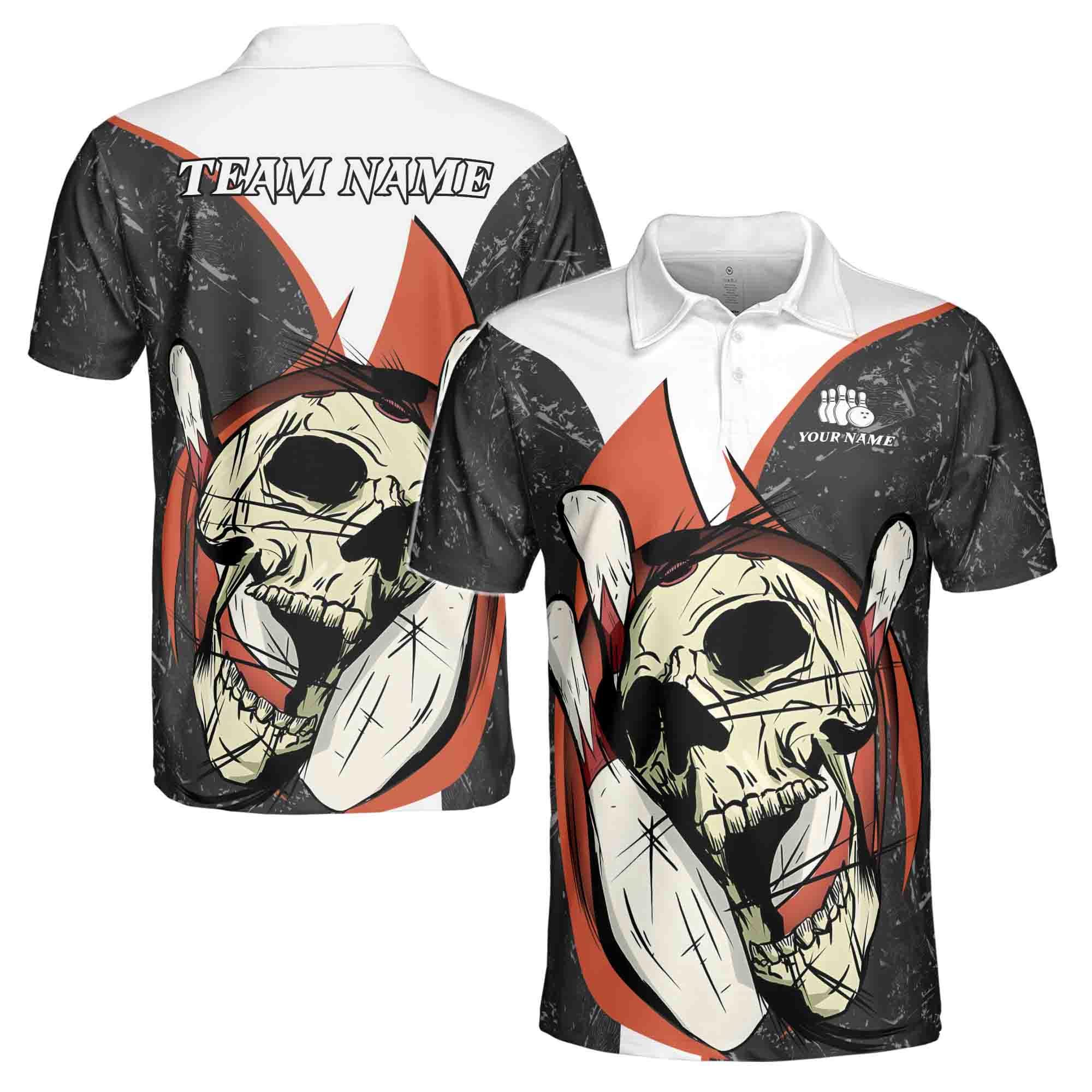 Personalized Skull Rolling Bowling Illustration Men's Polo Shirt