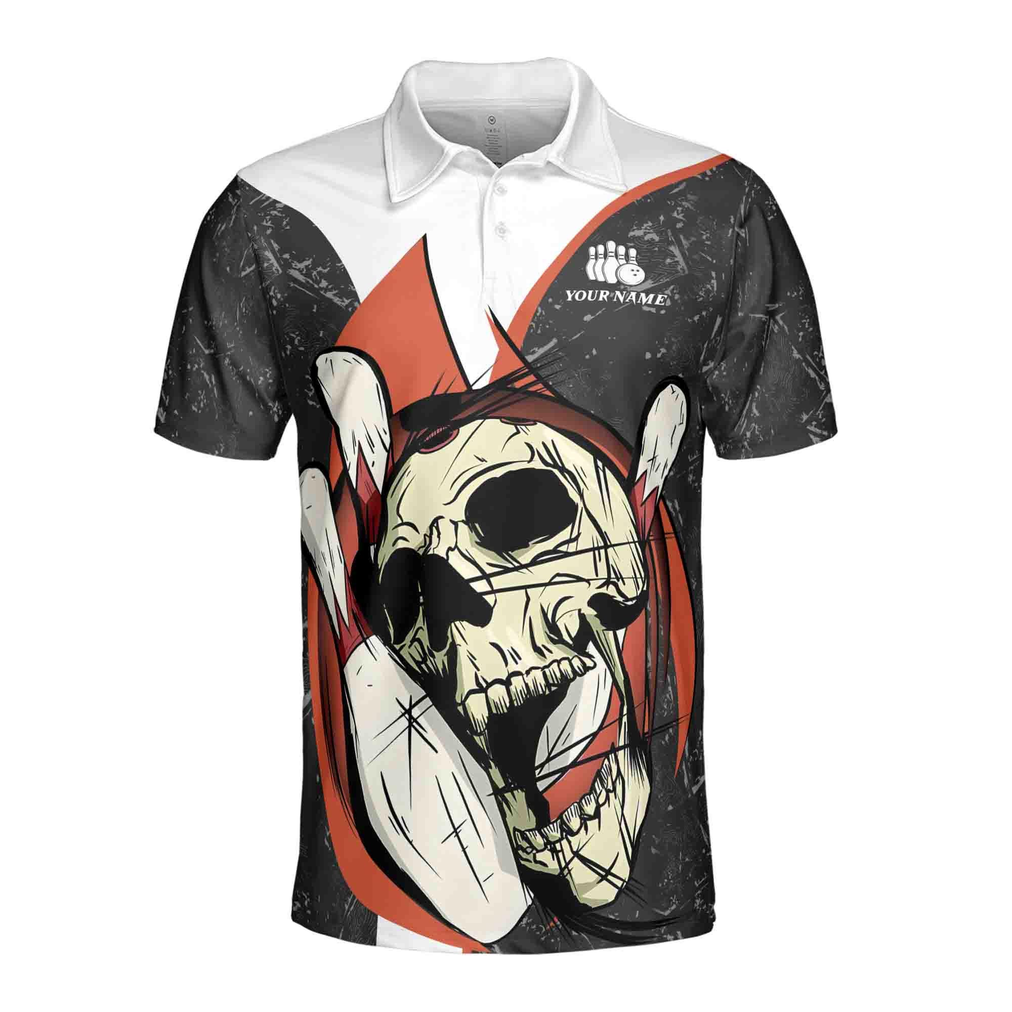Alternative view of Personalized Skull Rolling Bowling Illustration Men's Polo Shirt