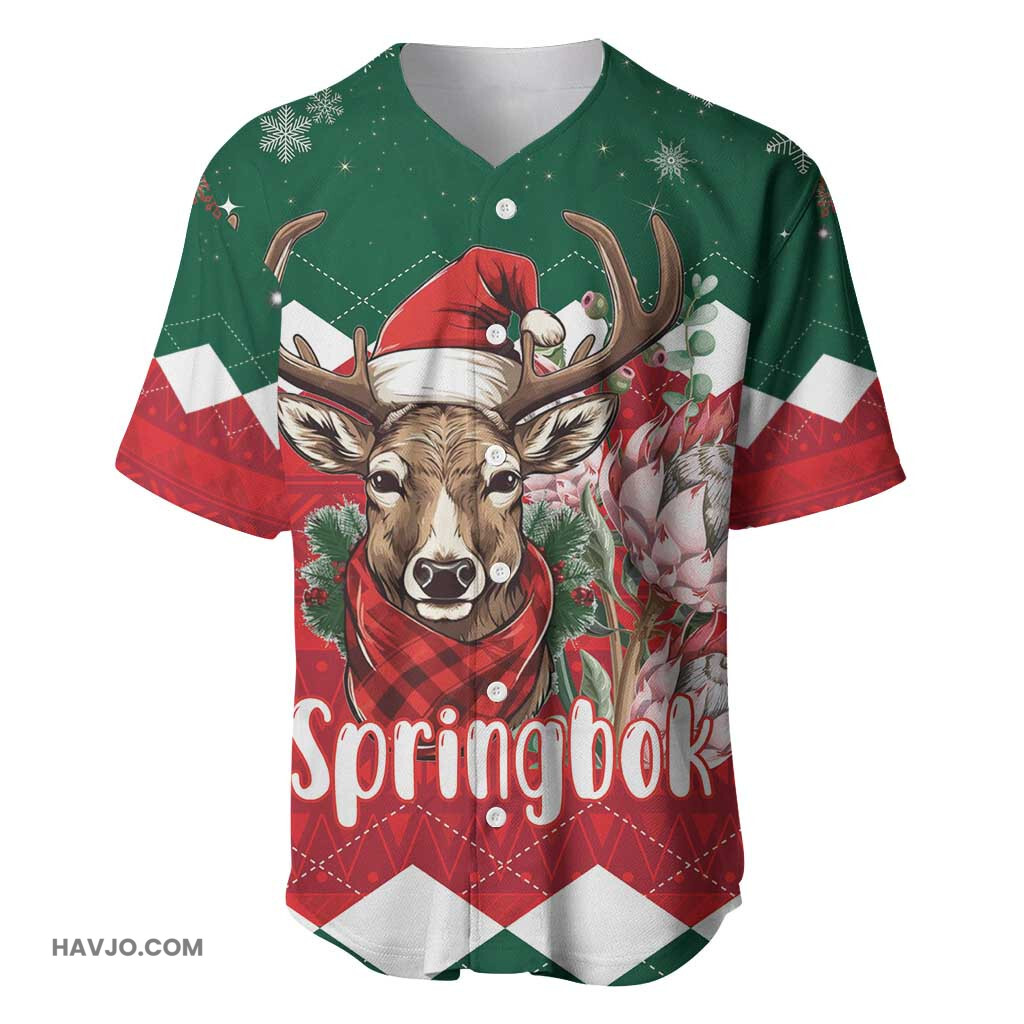 Personalized South Africa Merry Christmas Springbok With King Protea Baseball Jersey