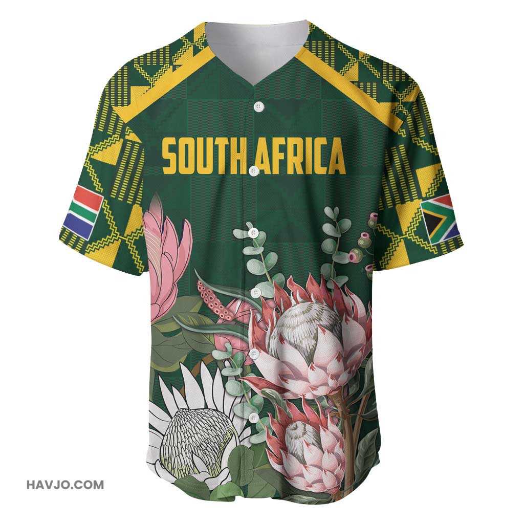Personalized South Africa With Afro King Protea Kente Patterns Baseball Jersey