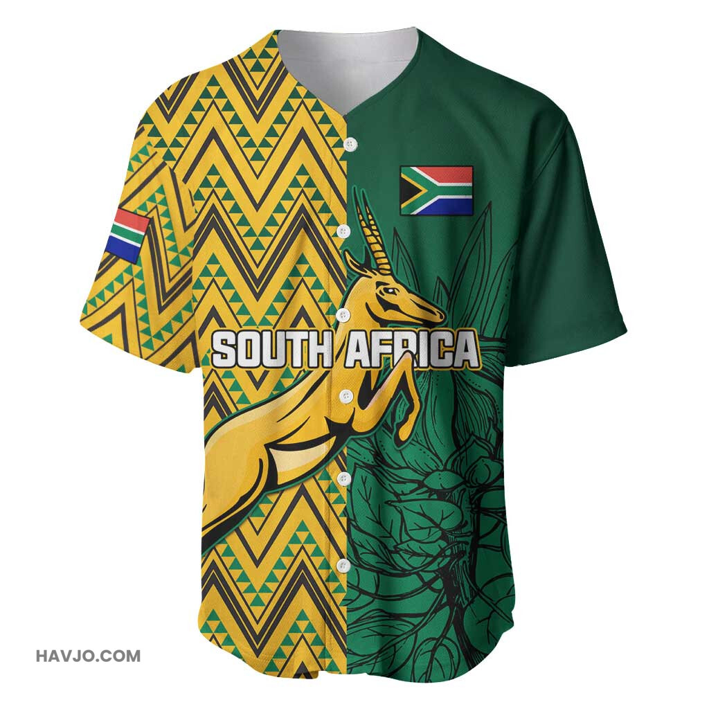 Personalized South Africa with Springbok and Proteas African Pattern Baseball Jersey