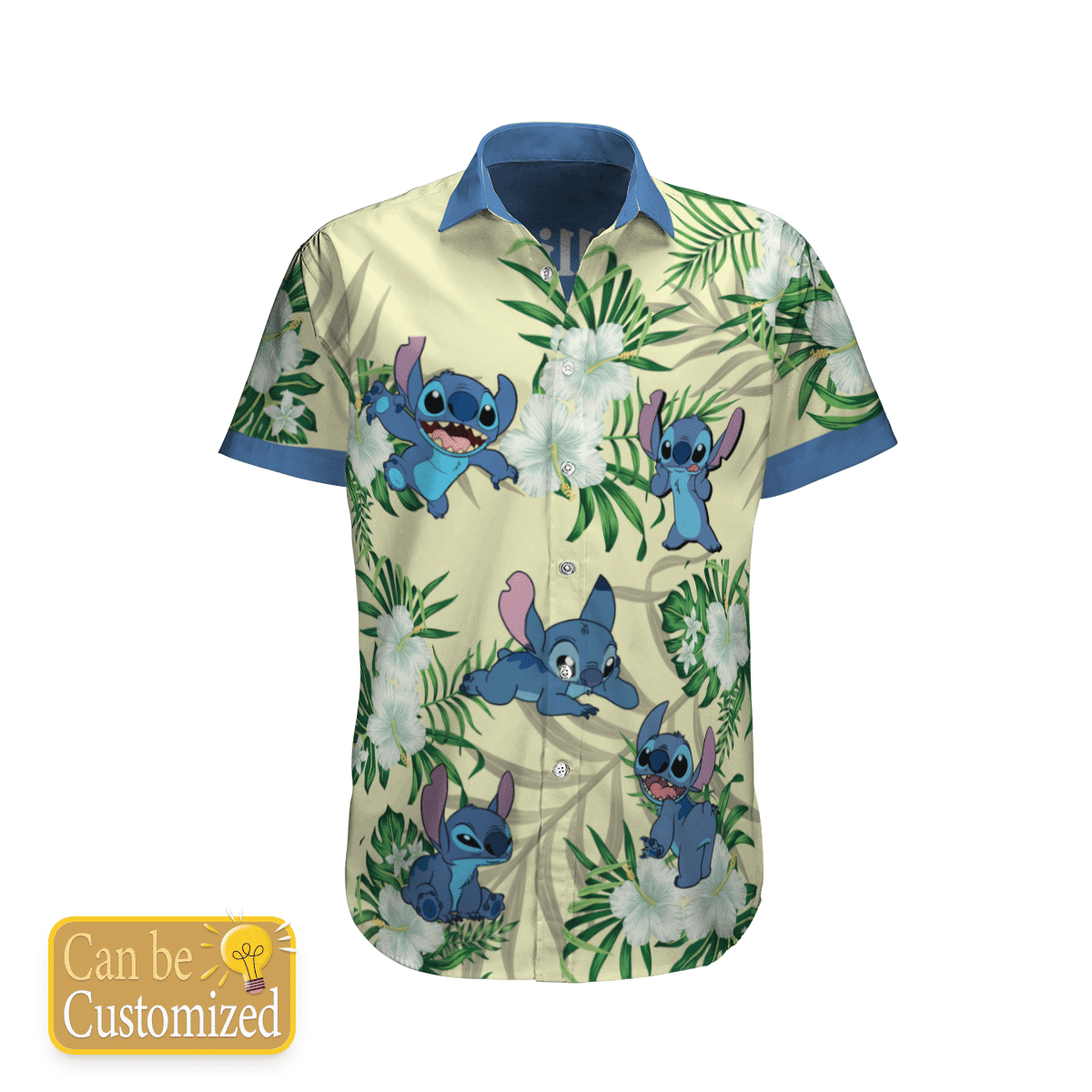 Personalized Stitch Flower Hawaiian Shirt Tropical Aloha Button Up