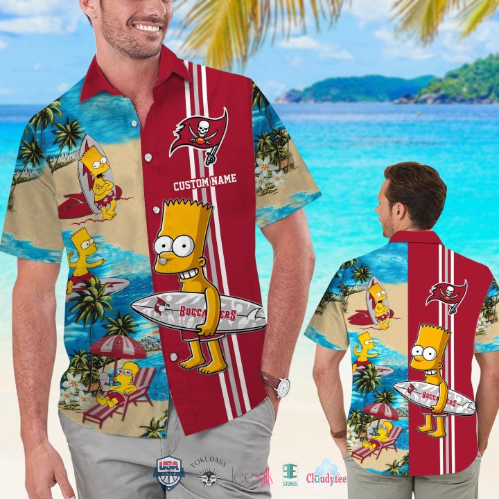 Personalized Tampa Bay Buccaneers Bart Simpson Hawaiian Shirt Tropical Aloha Button Up