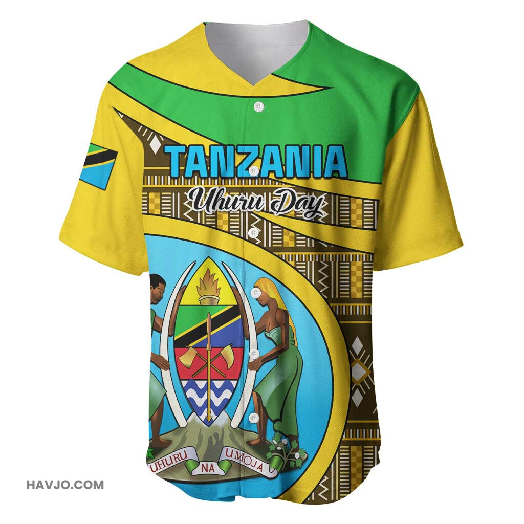 Personalized Tanzania Independence Day with Tanzanian Coat of Arms and African Pattern Baseball Jersey
