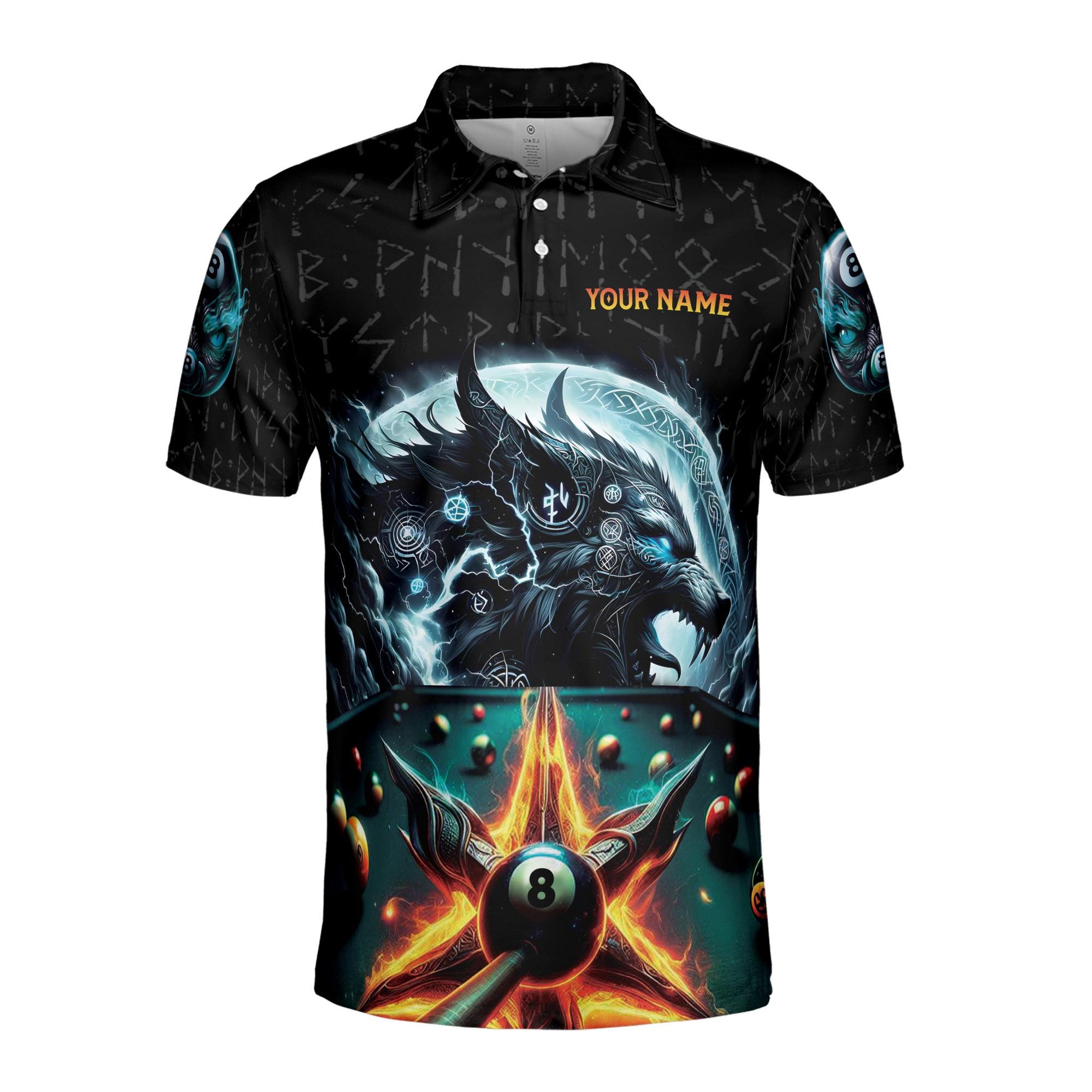 Alternative view of Personalized Team Billiards Wolf Viking Pattern Men's Polo Shirt