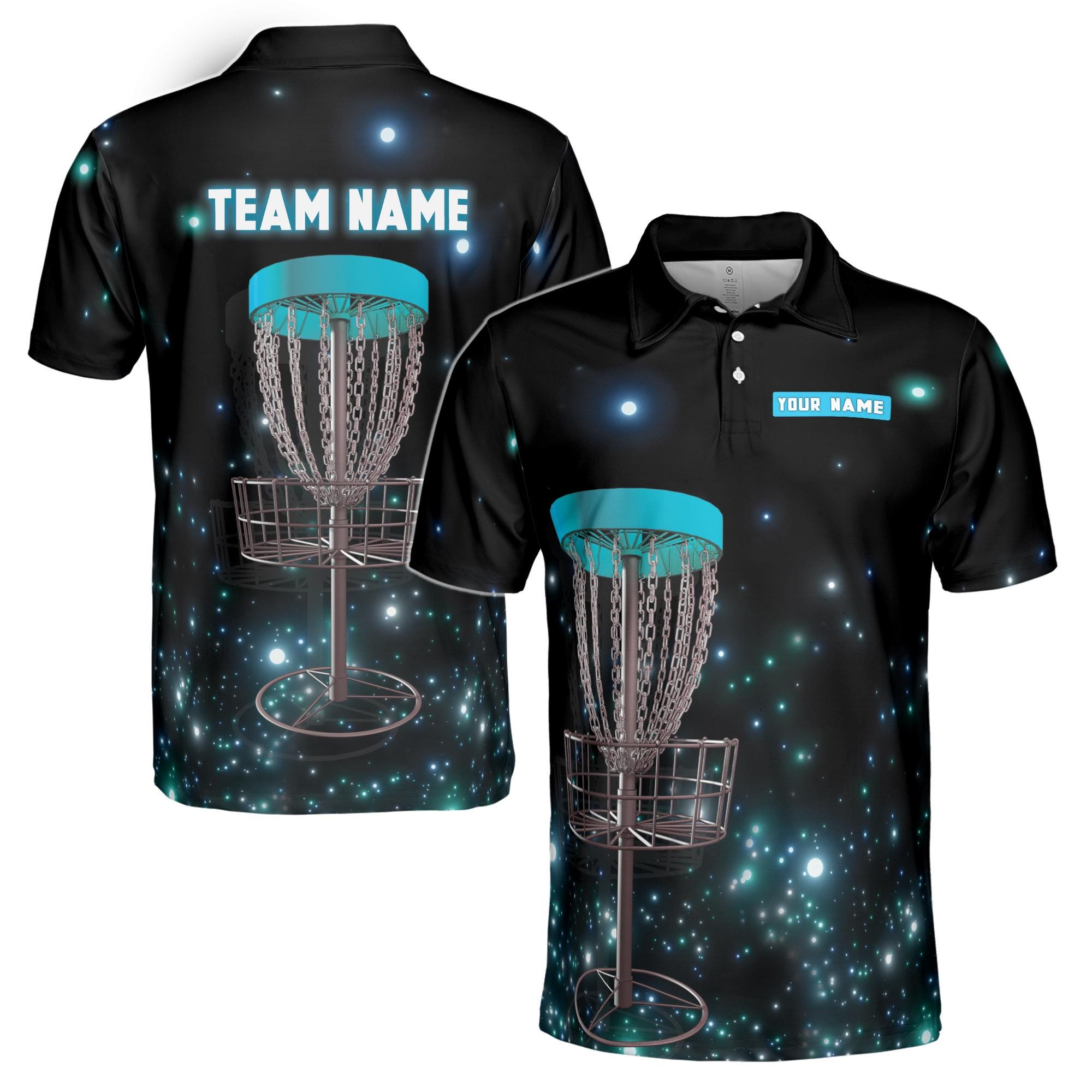 Personalized Team Disc Golf Black Galaxy Men's Polo Shirt