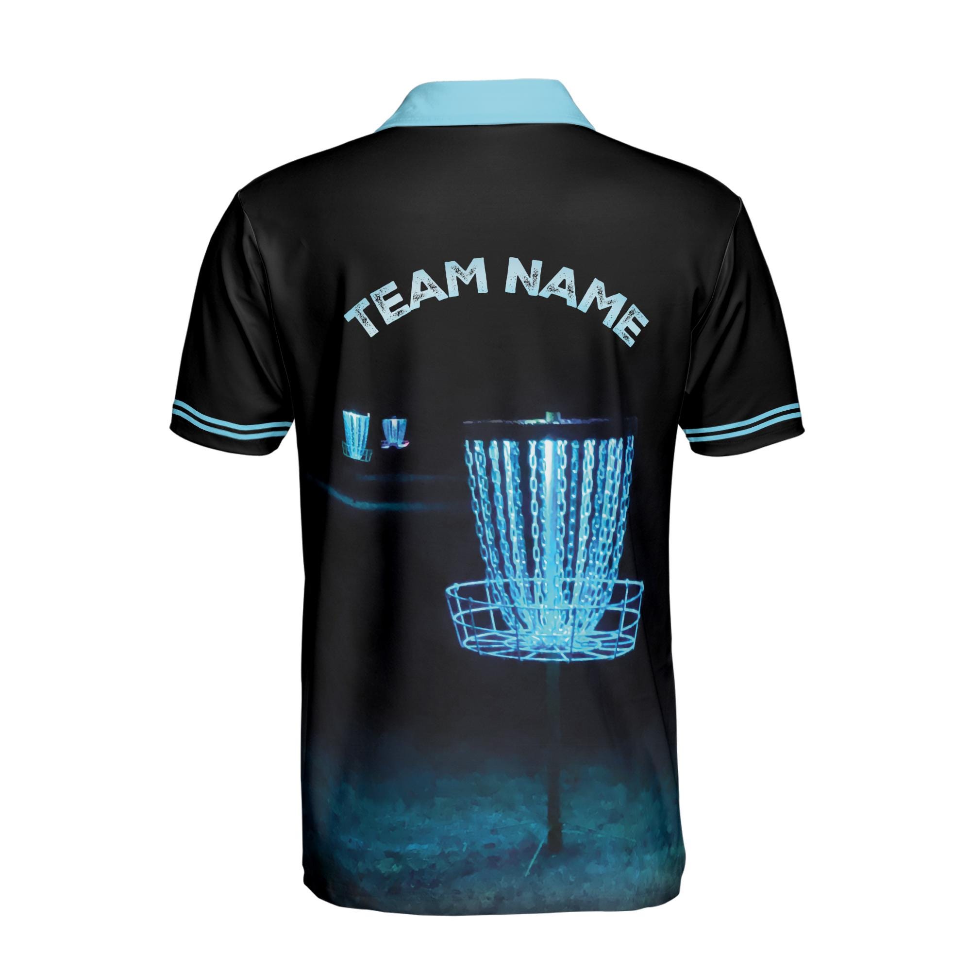 Personalized Team Disc Golf Fantasy Black Blue Men's Polo Shirt - Image 3