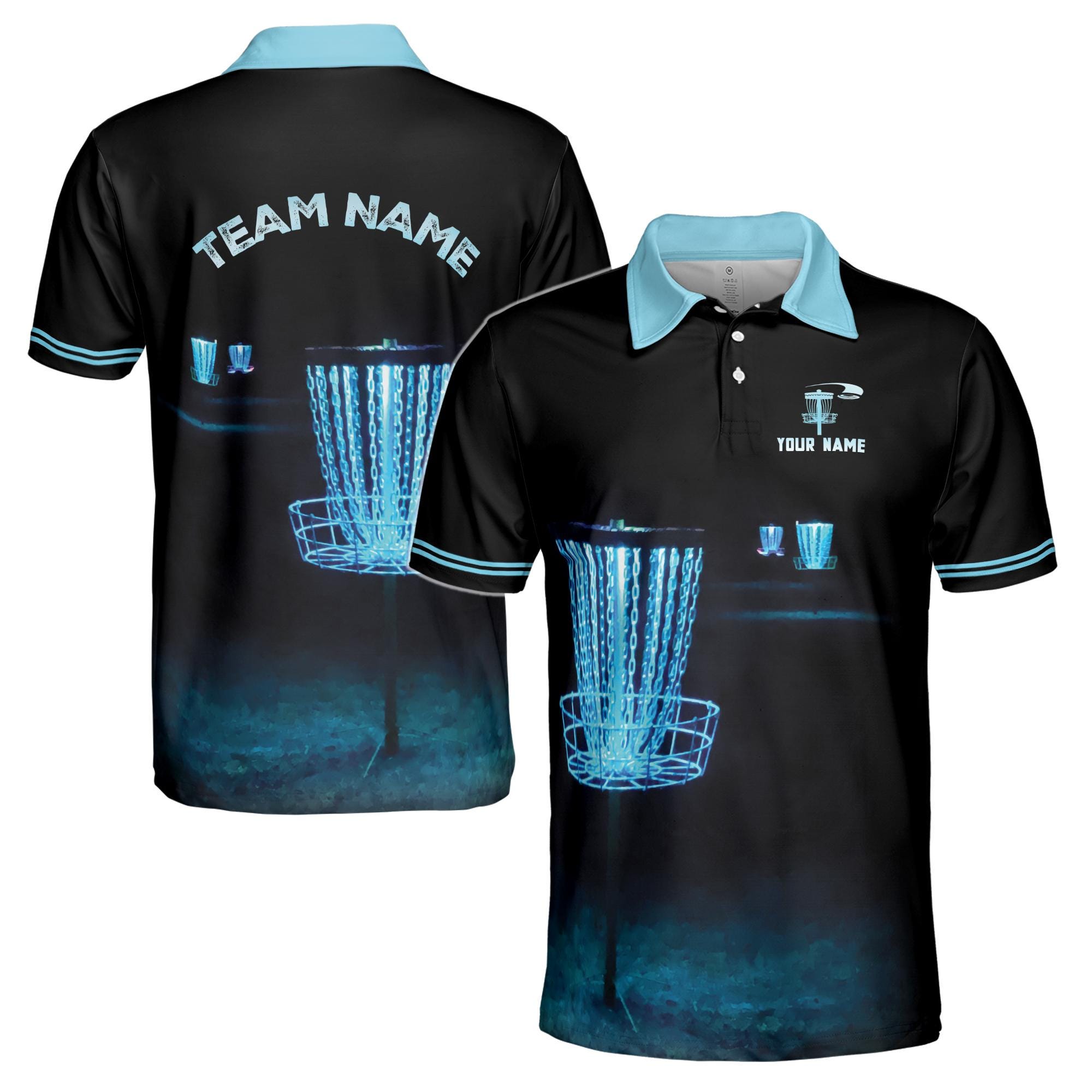 Personalized Team Disc Golf Fantasy Black Blue Men's Polo Shirt