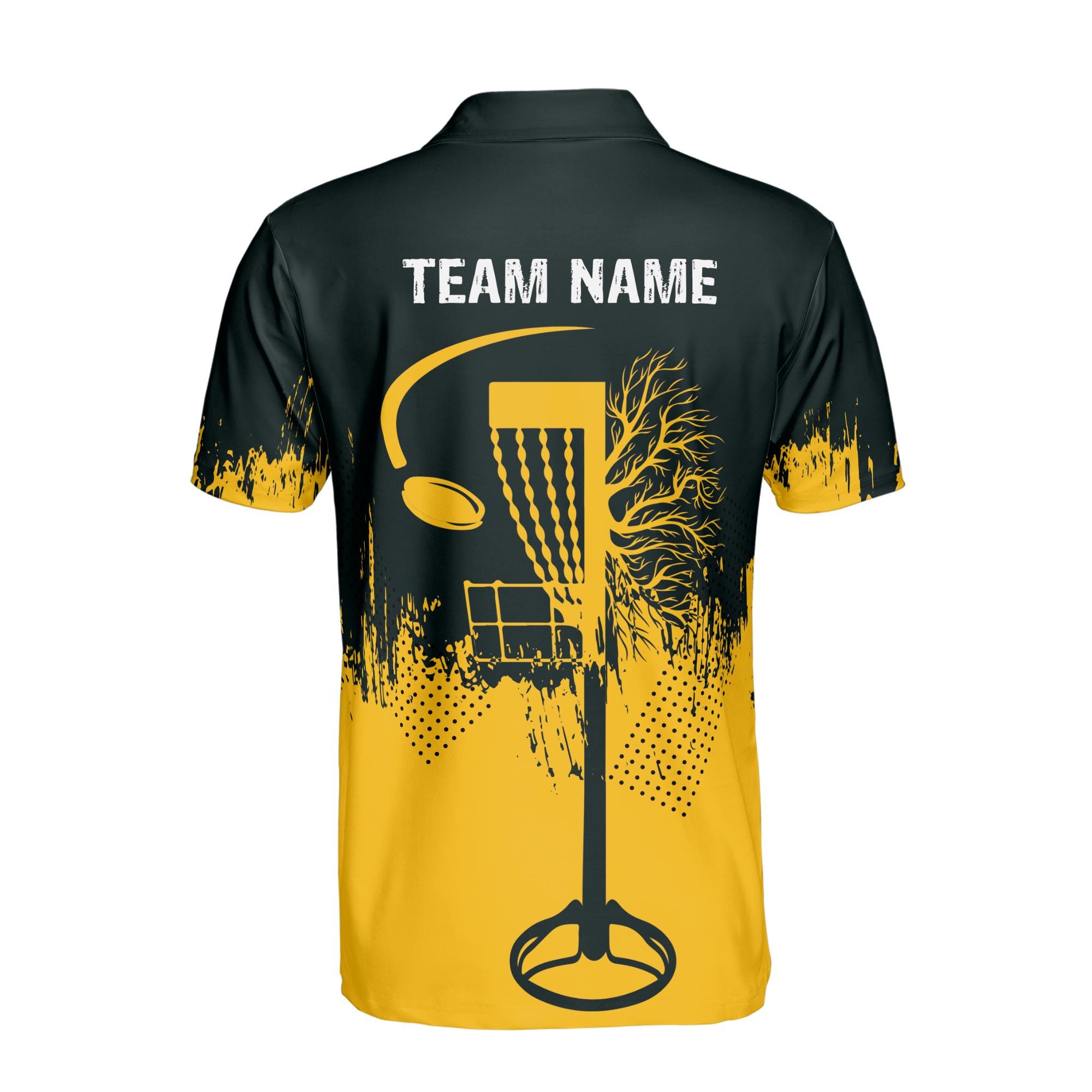 Personalized Team Disc Golf Grunge Black Yellow Pattern Men's Polo Shirt - Image 3