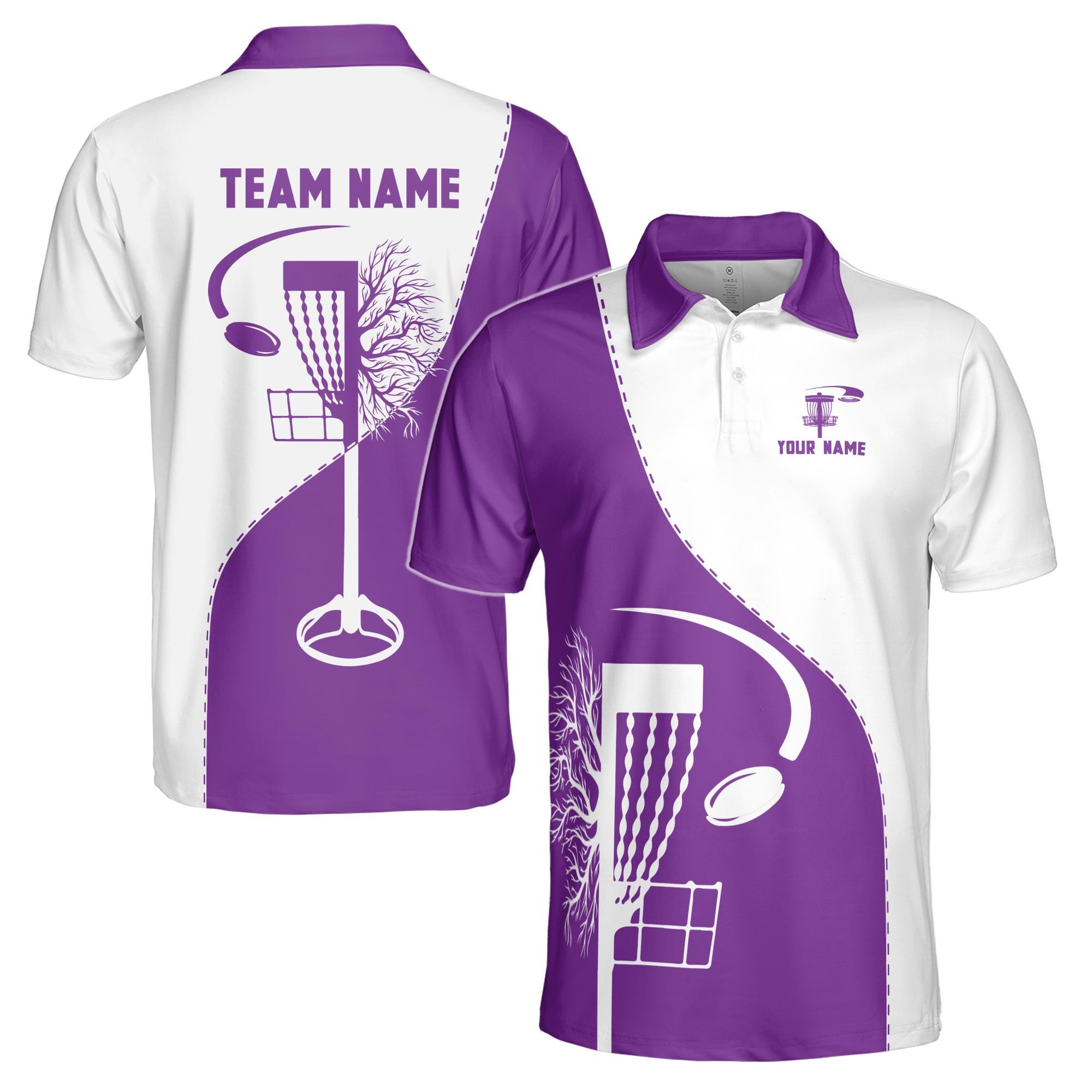 Personalized Team Disc Golf Lover Purple White Men's Polo Shirt