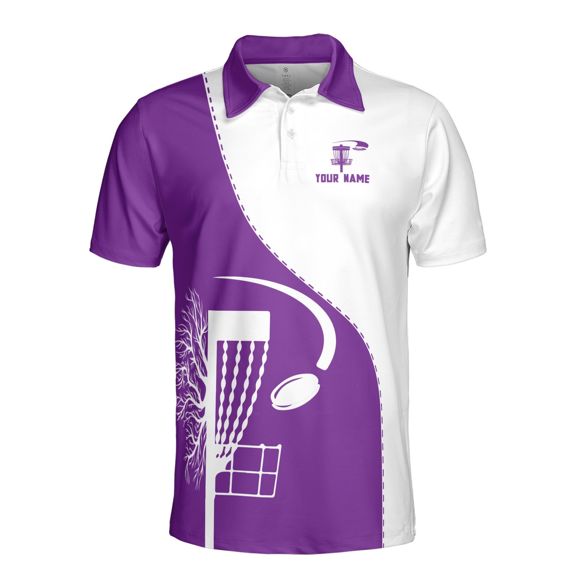 Alternative view of Personalized Team Disc Golf Lover Purple White Men's Polo Shirt