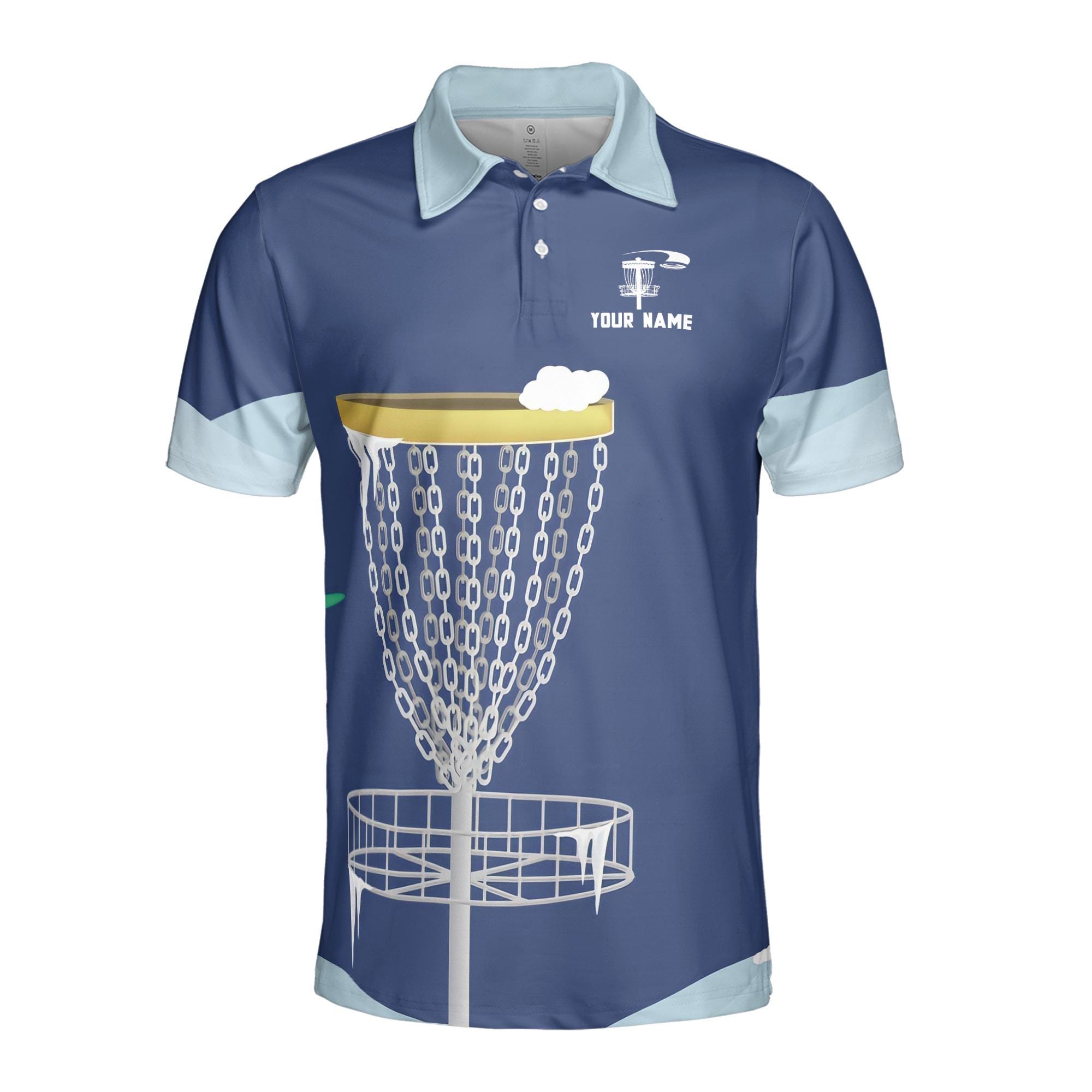 Alternative view of Personalized Team Disc Golf Retro Blue Pattern Men's Polo Shirt