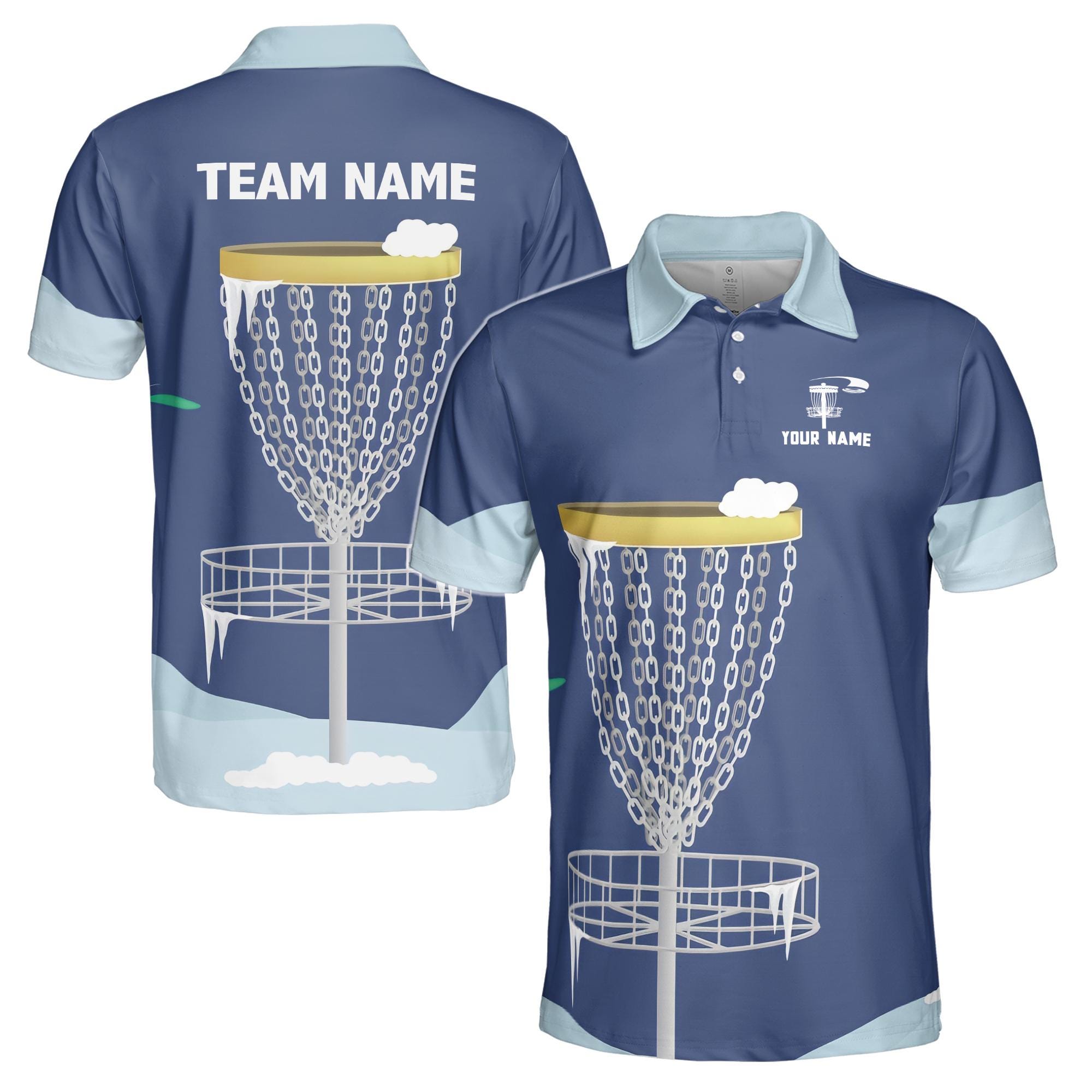 Personalized Team Disc Golf Retro Blue Pattern Men's Polo Shirt