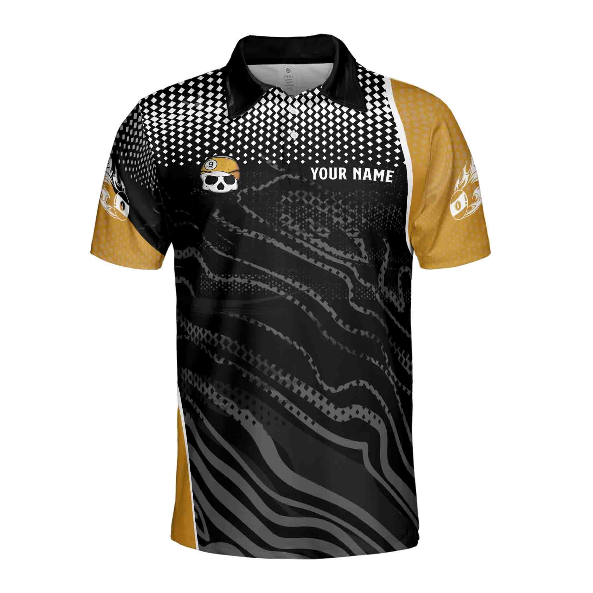 Alternative view of Personalized Team Name Billiard Skull 9 Balls Pool Men's Polo Shirt