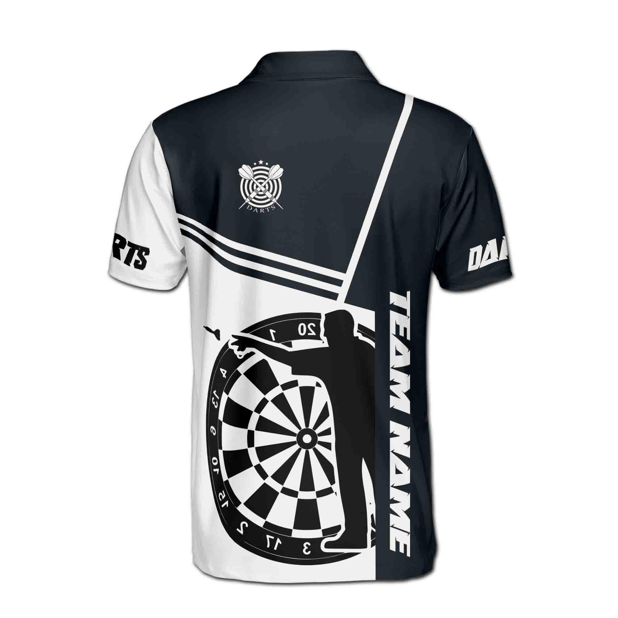 Personalized Team Name Black White Dartboard Men's Polo Shirt - Image 3