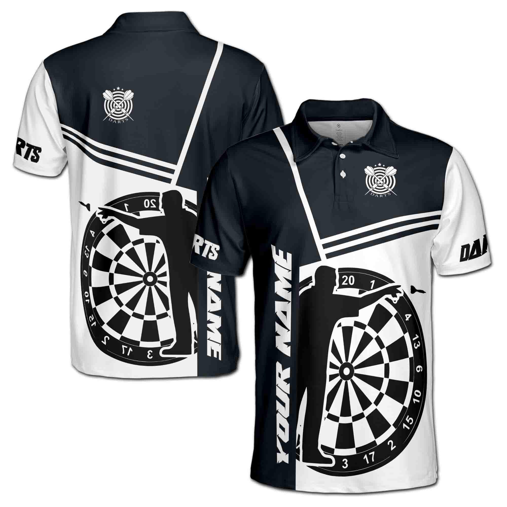 Personalized Team Name Black White Dartboard Men's Polo Shirt