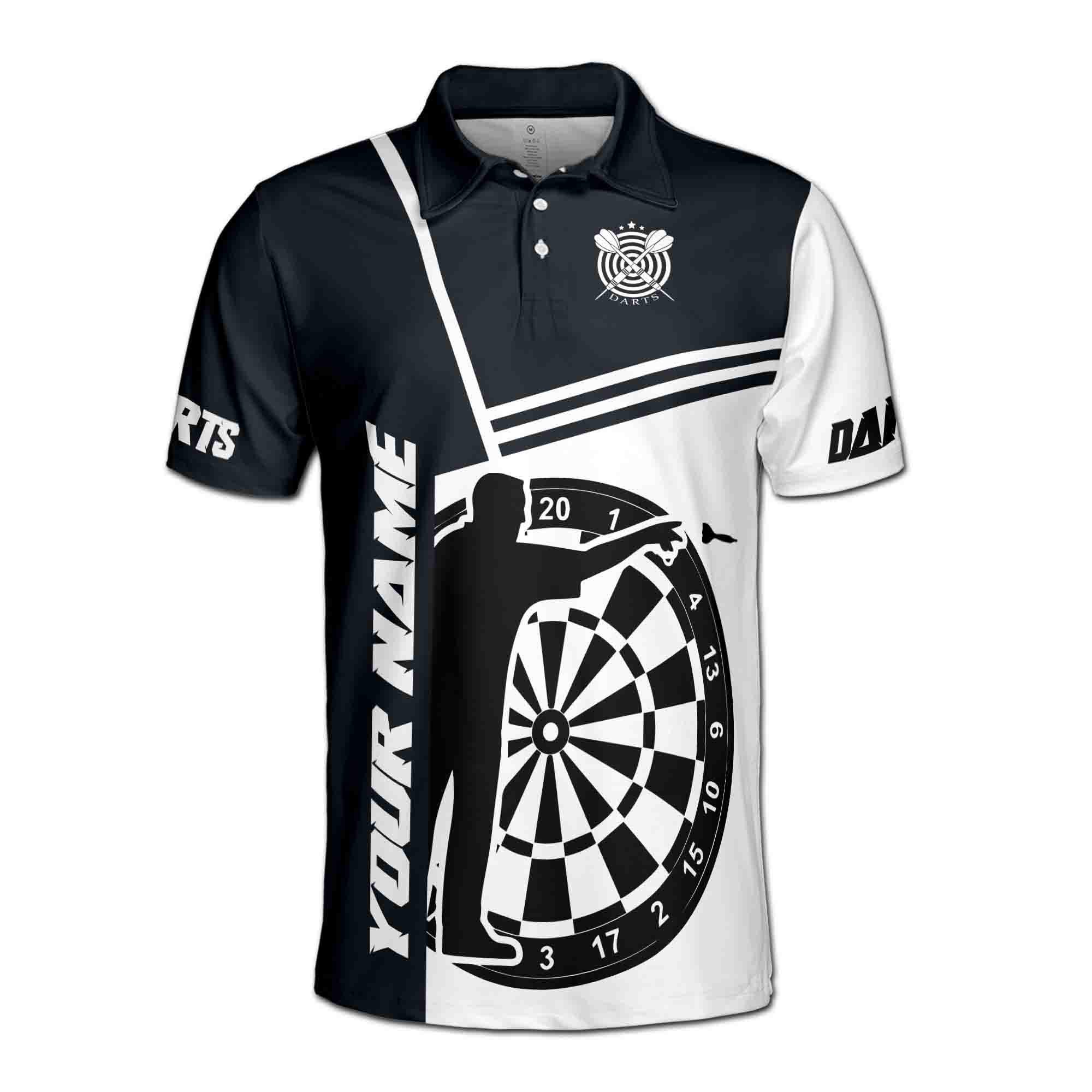 Alternative view of Personalized Team Name Black White Dartboard Men's Polo Shirt