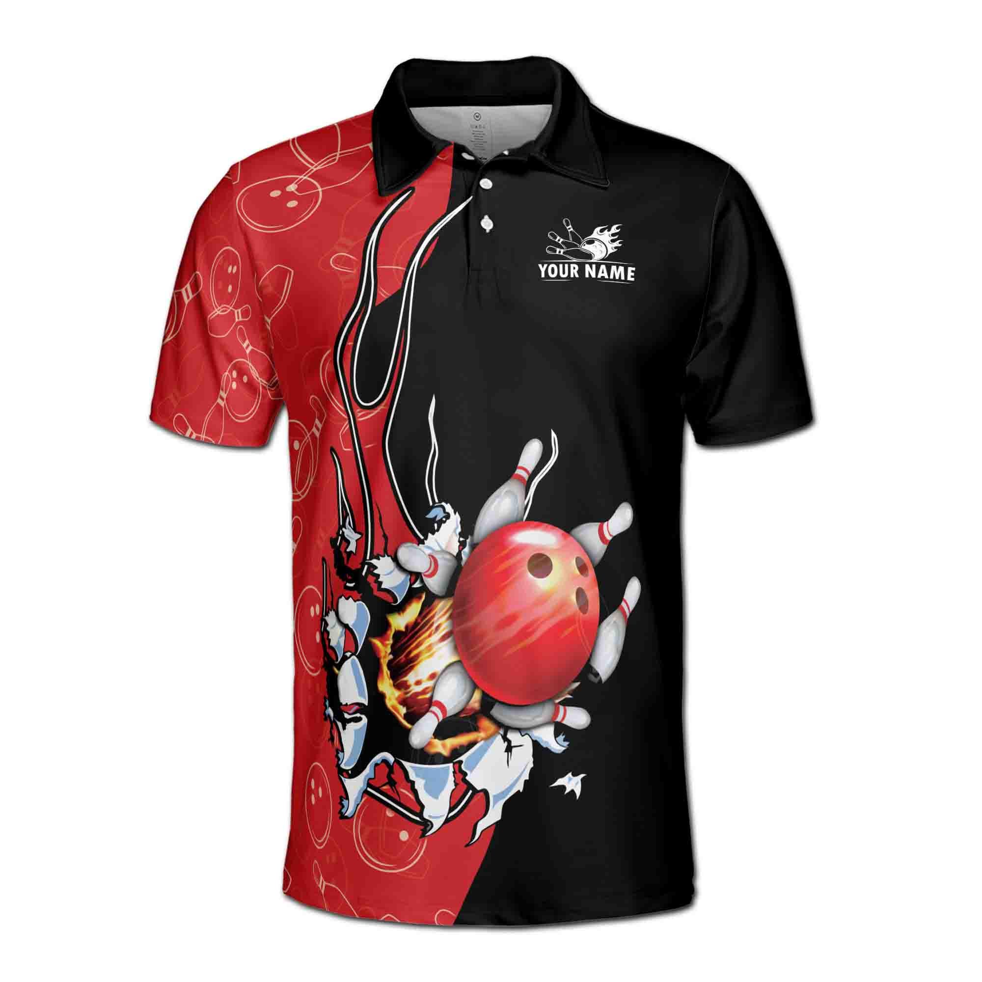Alternative view of Personalized Team Name Bowling Ball Men's Polo Shirt