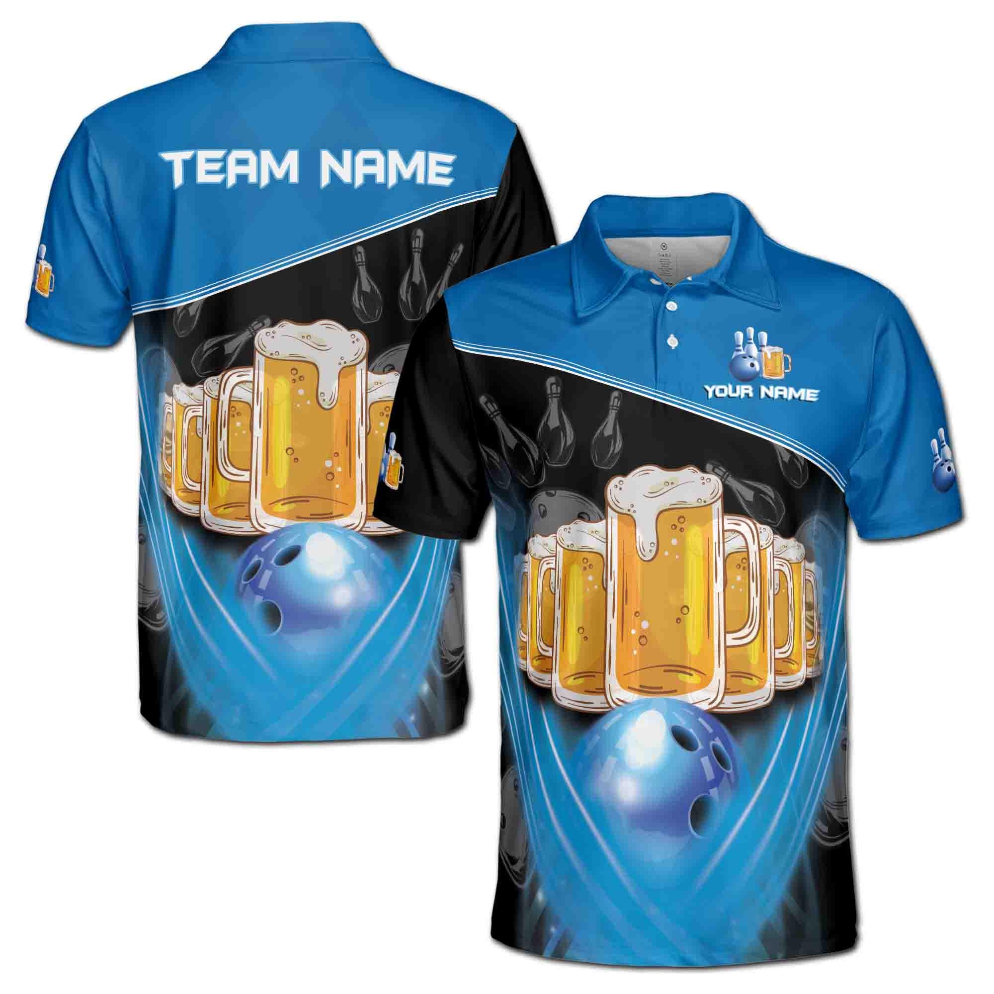 Personalized Team Name Funny Beer Bowling Ball Men's Polo Shirt