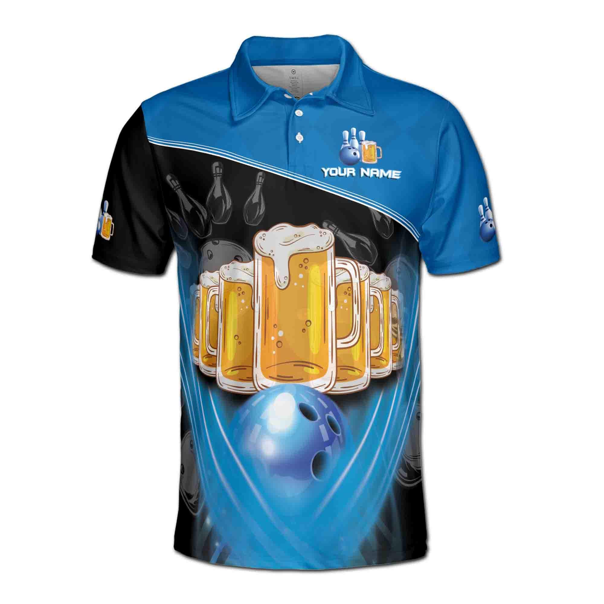 Alternative view of Personalized Team Name Funny Beer Bowling Ball Men's Polo Shirt