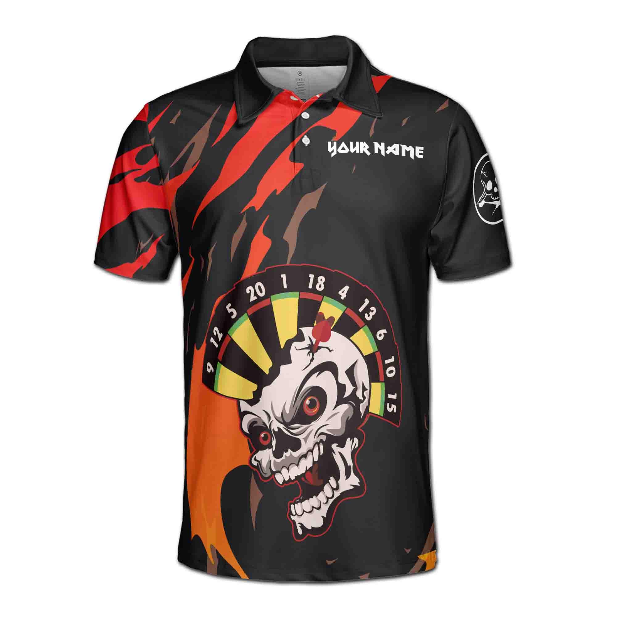 Alternative view of Personalized Team Name Funny Darts Skull Colorful Dartboard Men's Polo Shirt