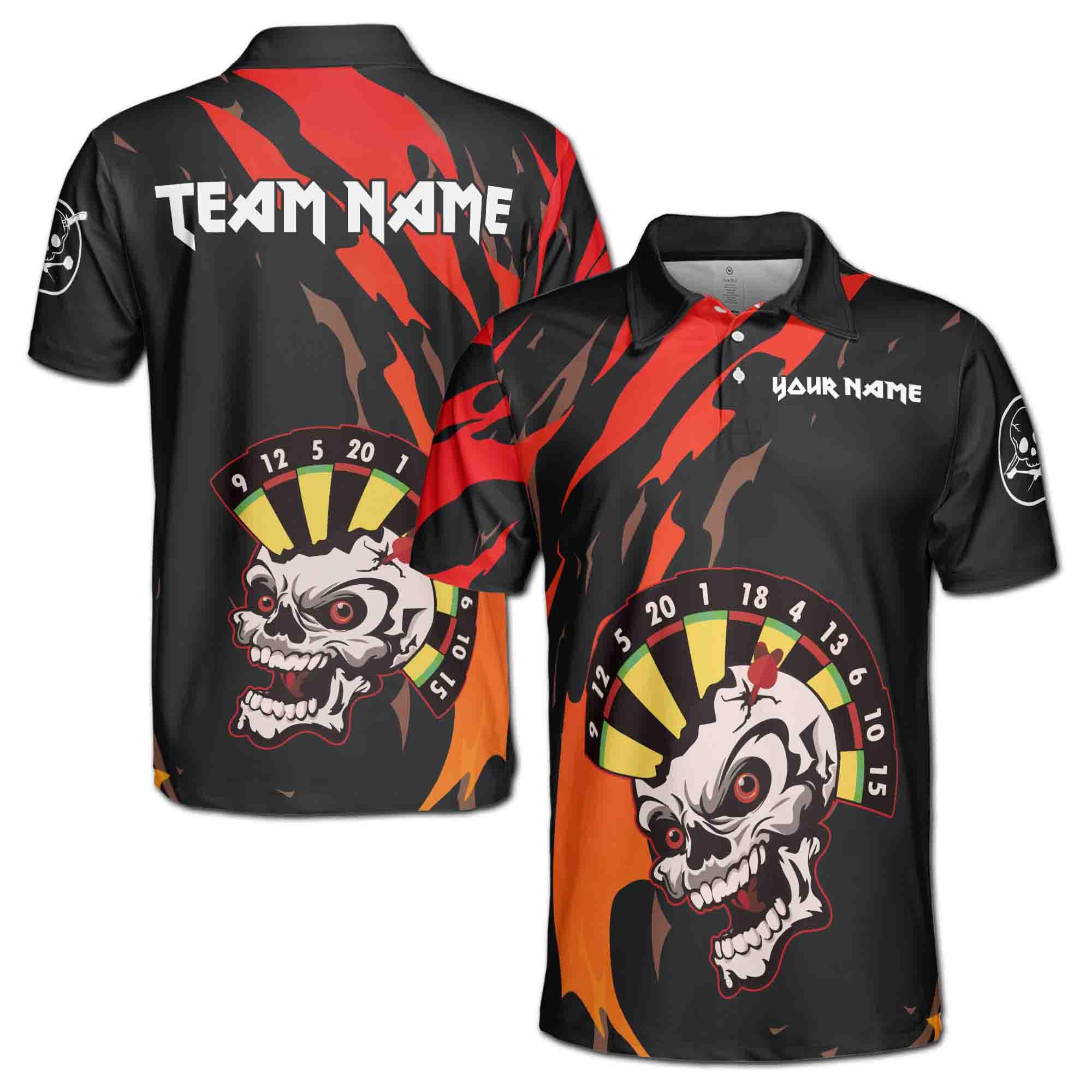 Personalized Team Name Funny Darts Skull Colorful Dartboard Men's Polo Shirt