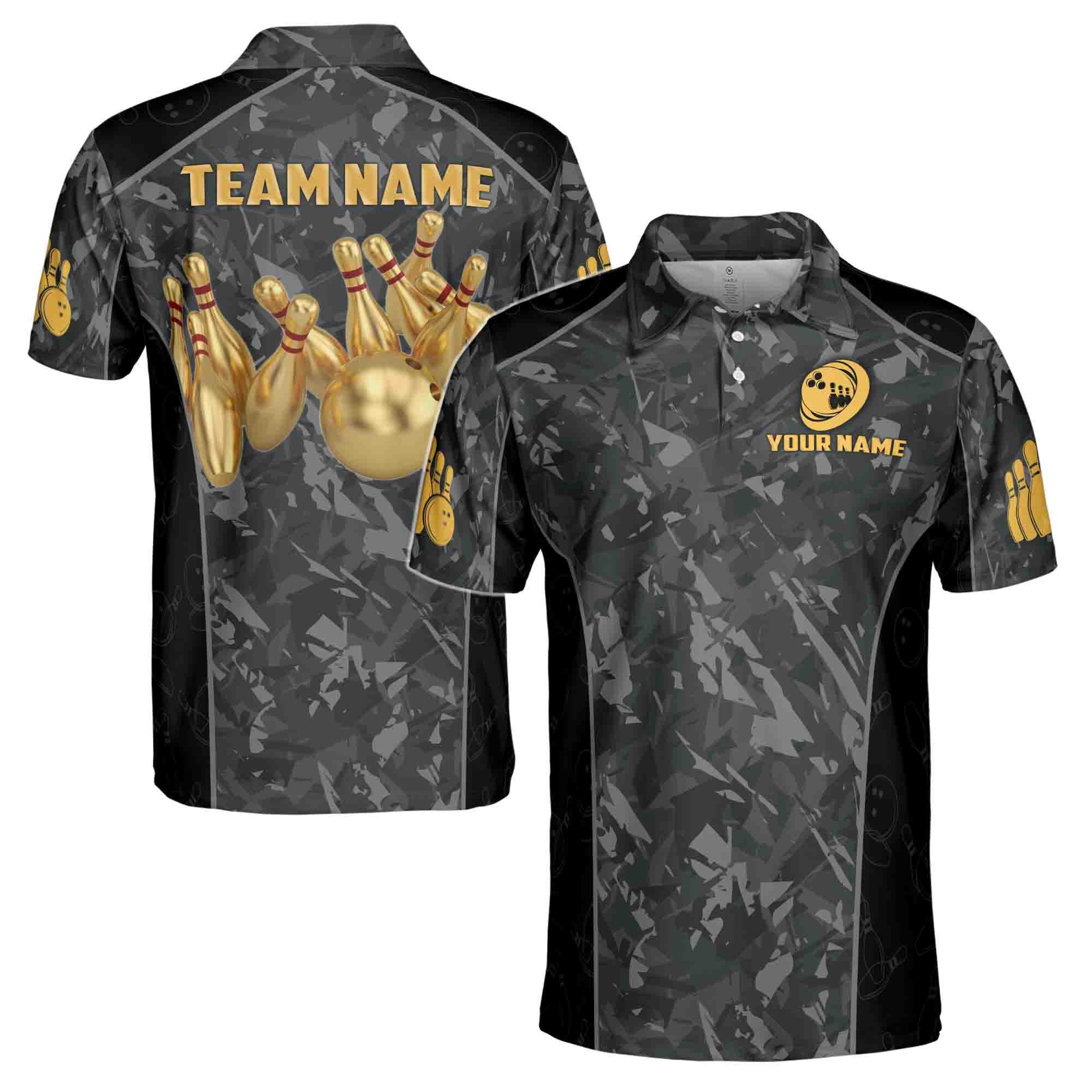 Personalized Team Name Gold Bowling Ball In Dark Men's Polo Shirt