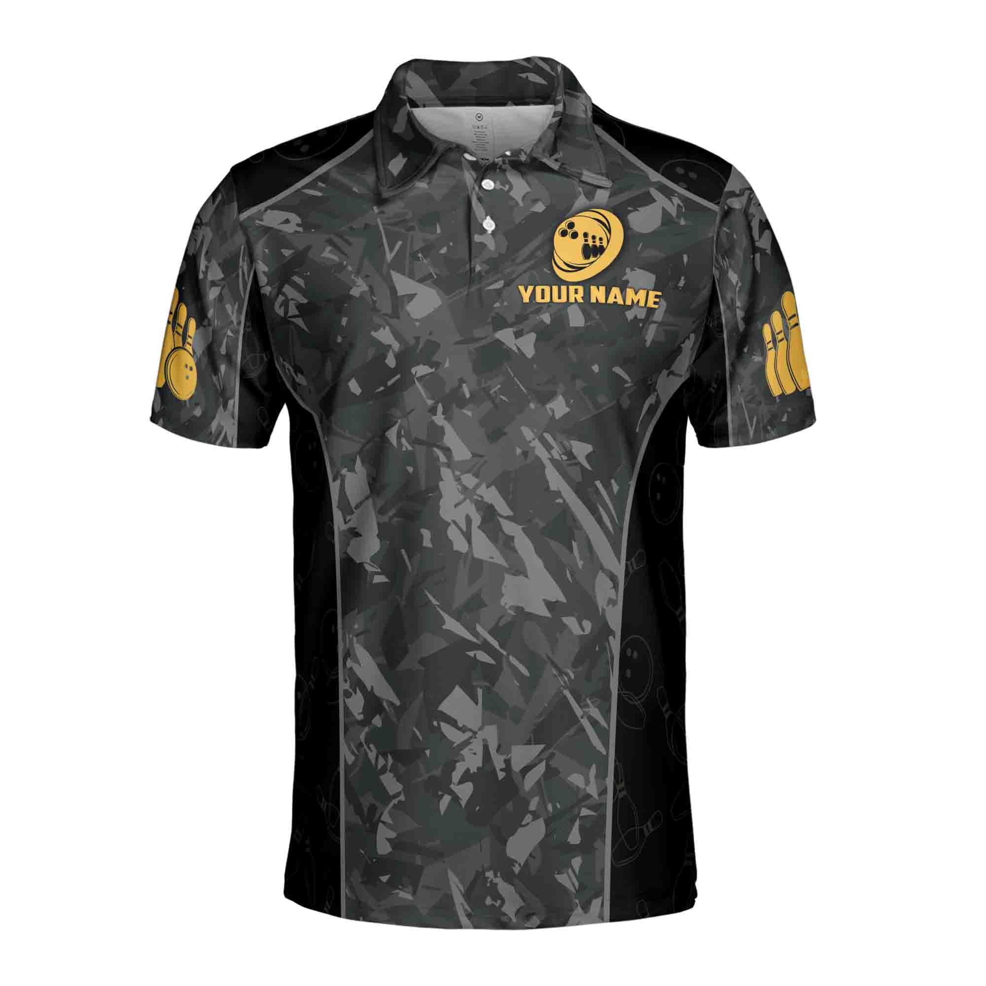 Alternative view of Personalized Team Name Gold Bowling Ball In Dark Men's Polo Shirt