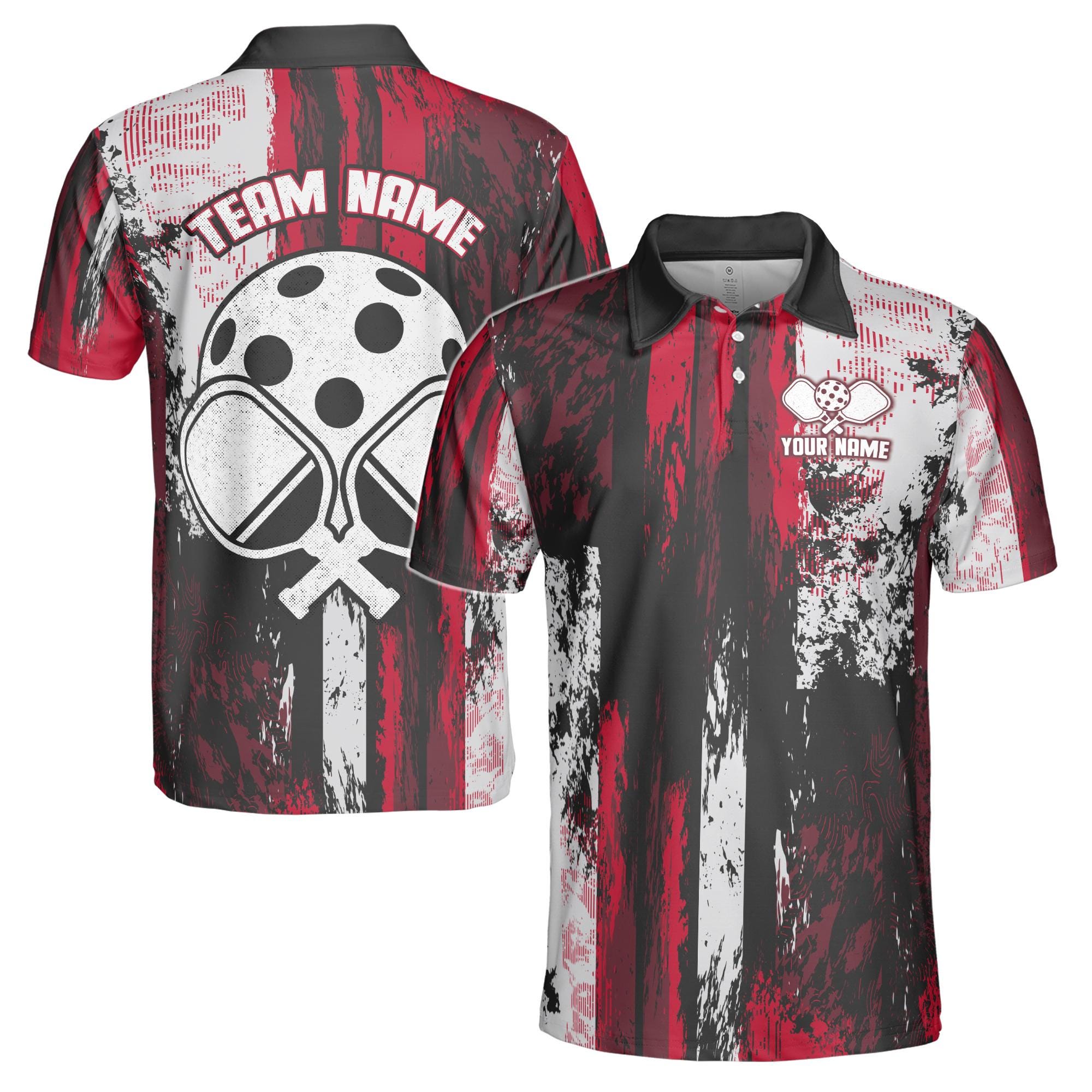 Personalized Team Name Grunge Art Pickleball Player Men's Polo Shirt