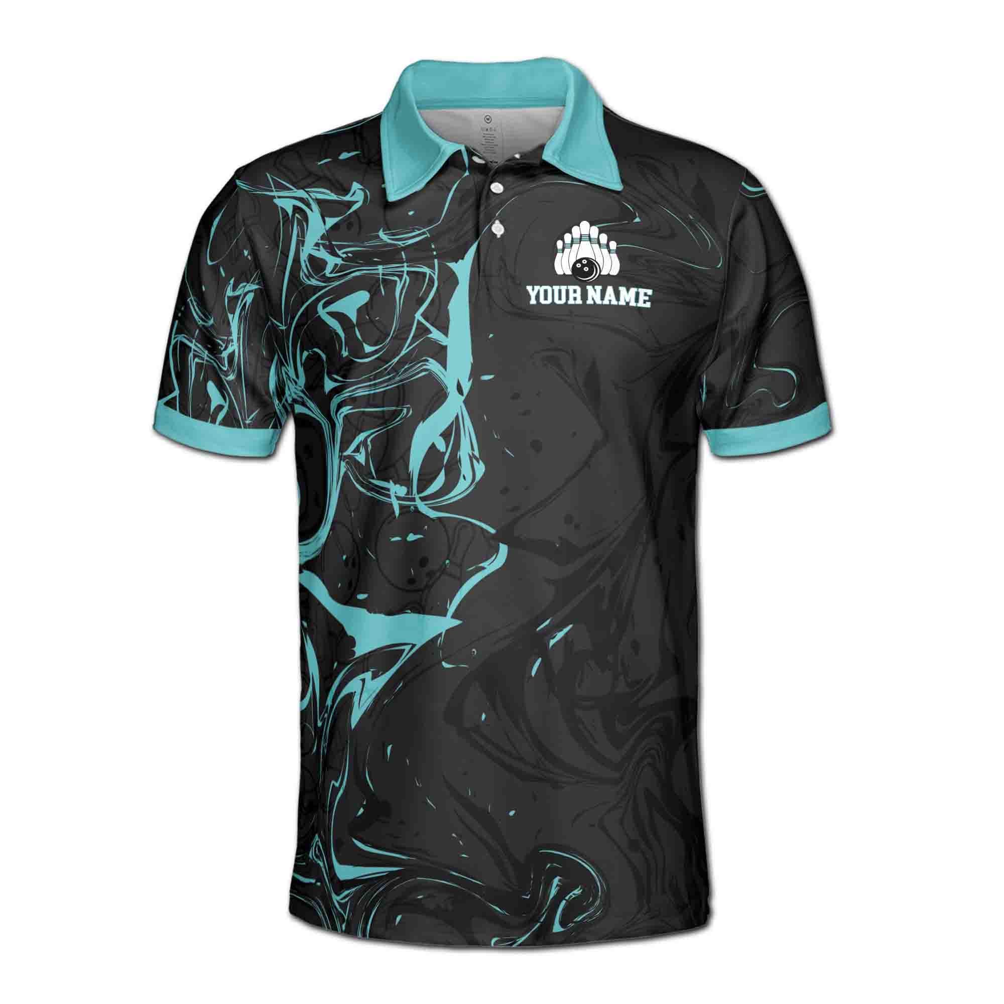 Alternative view of Personalized, Team Name Teal Marble Bowlling Ball Men's Polo Shirt