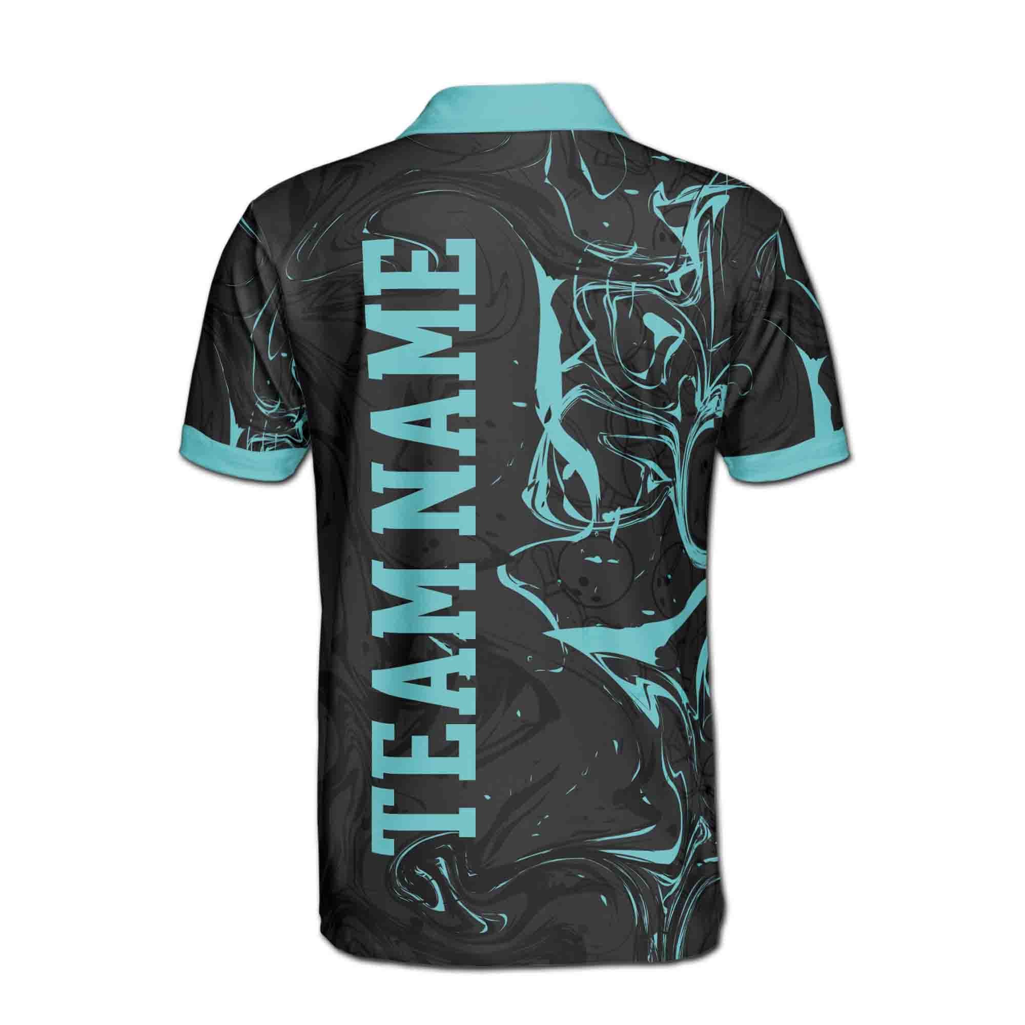 Personalized, Team Name Teal Marble Bowlling Ball Men's Polo Shirt - Image 3