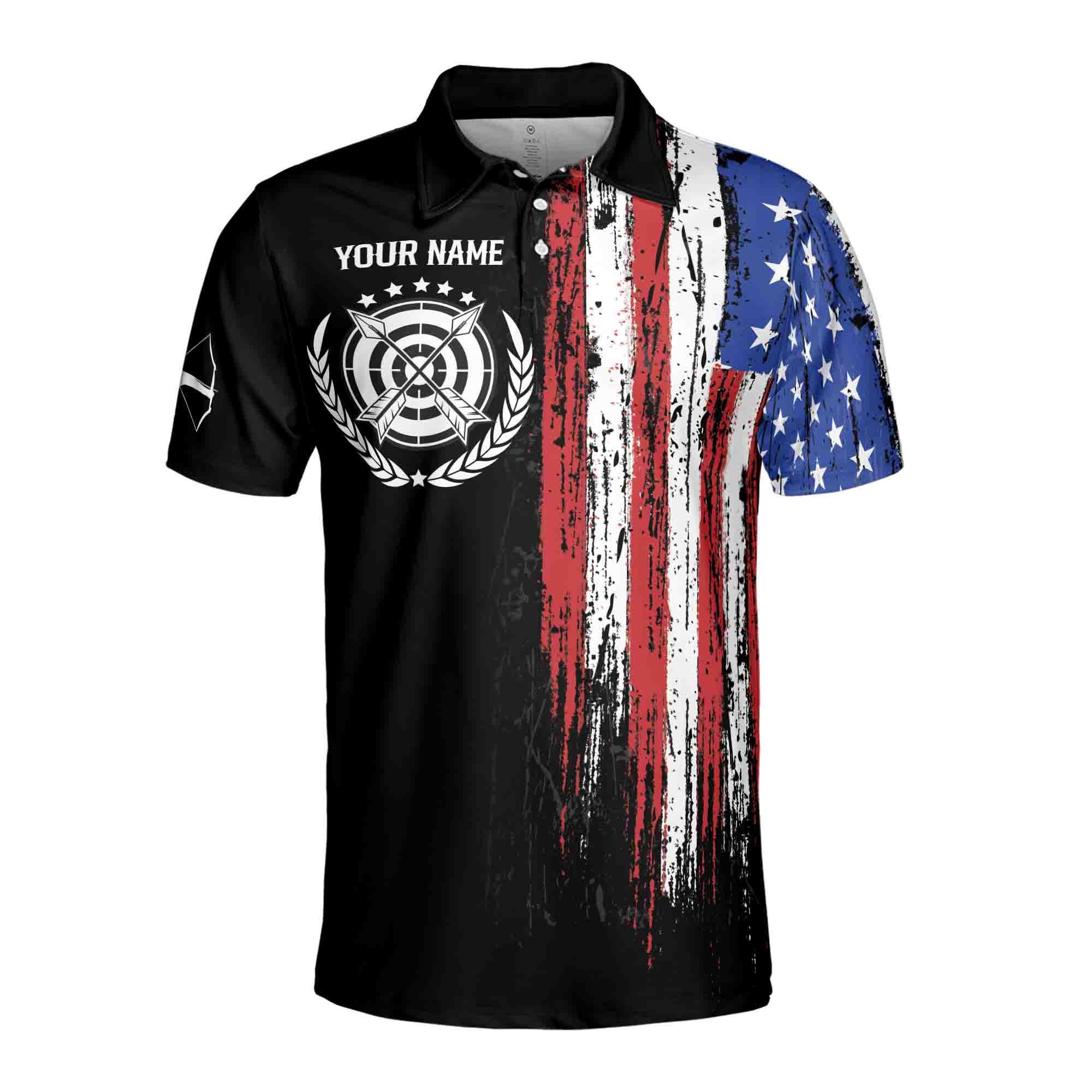 Alternative view of Personalized Team Name Vintage American Flag Archery Men's Polo Shirt