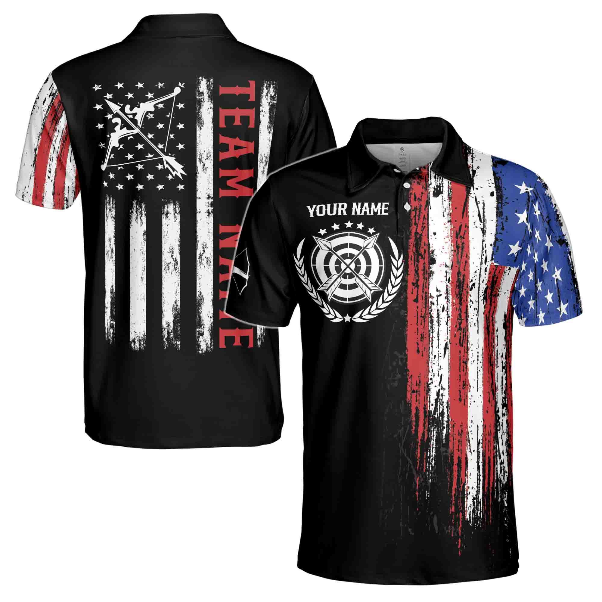 Personalized Team Name Vintage American Flag Archery Men's Polo Shirt