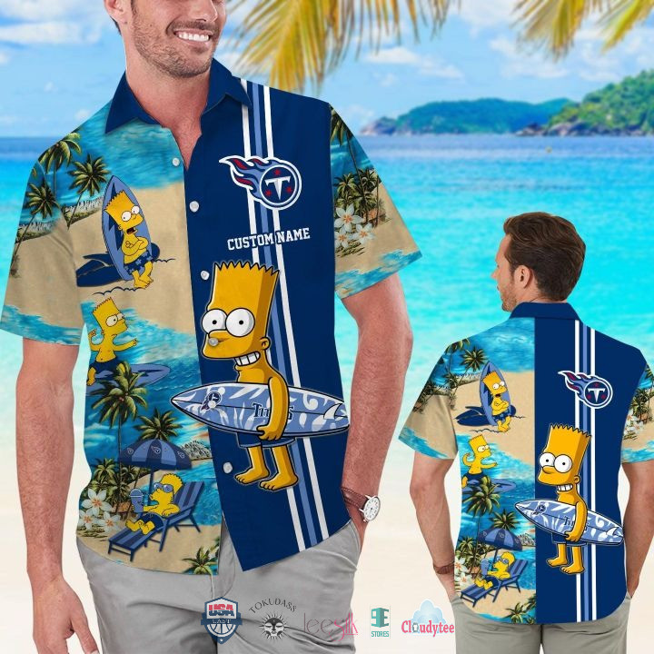 Personalized Tennessee Titans Bart Simpson Hawaiian Shirt Tropical Aloha Button Up