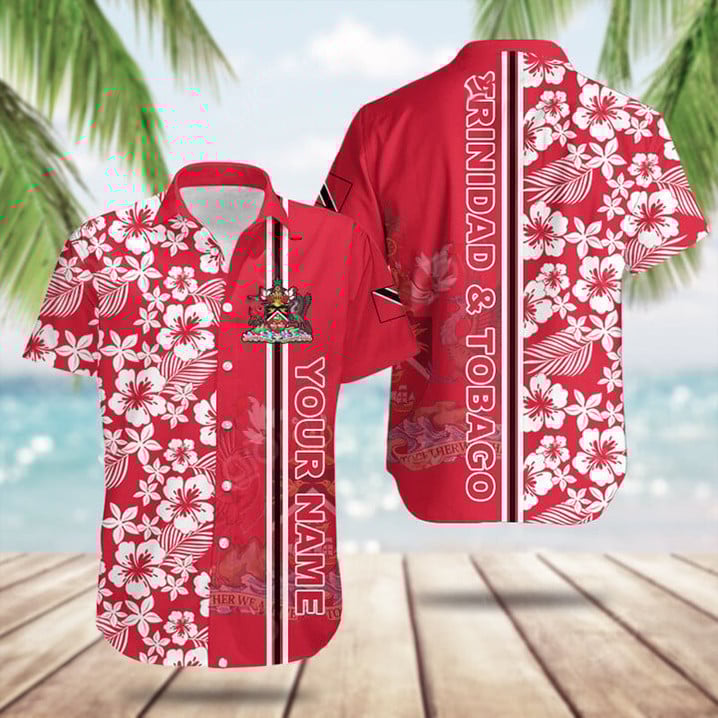 Personalized Trinidad And Tobago Coat Of Arms Hibiscus Pattern Hawaiian Shirt Summer Gift Ideas