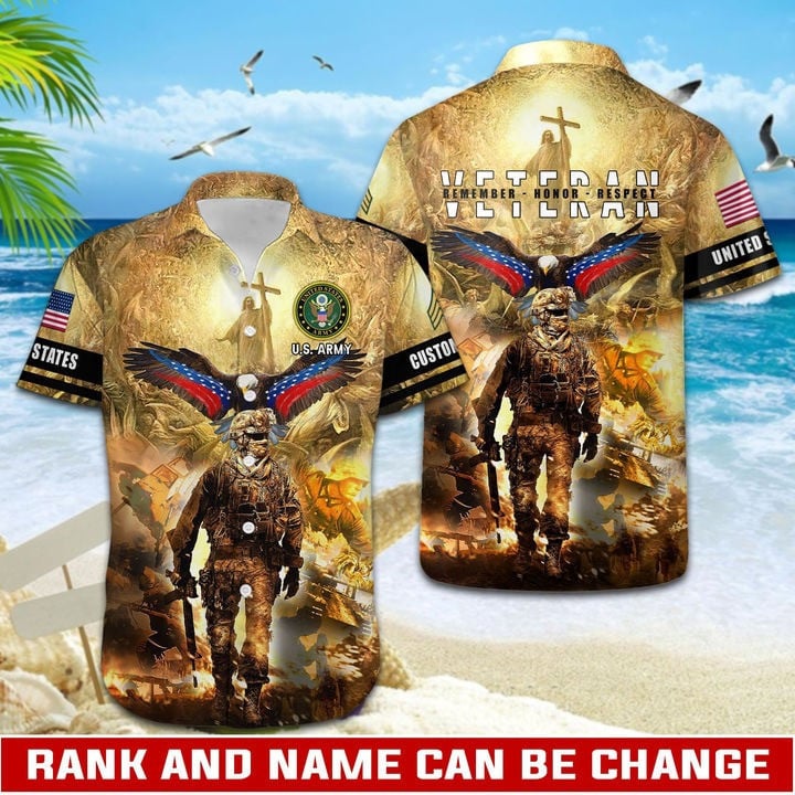 Personalized US Army Veteran Hawaiian Shirt Remember Honor Respect Veterans Shirt Gifts For Dad