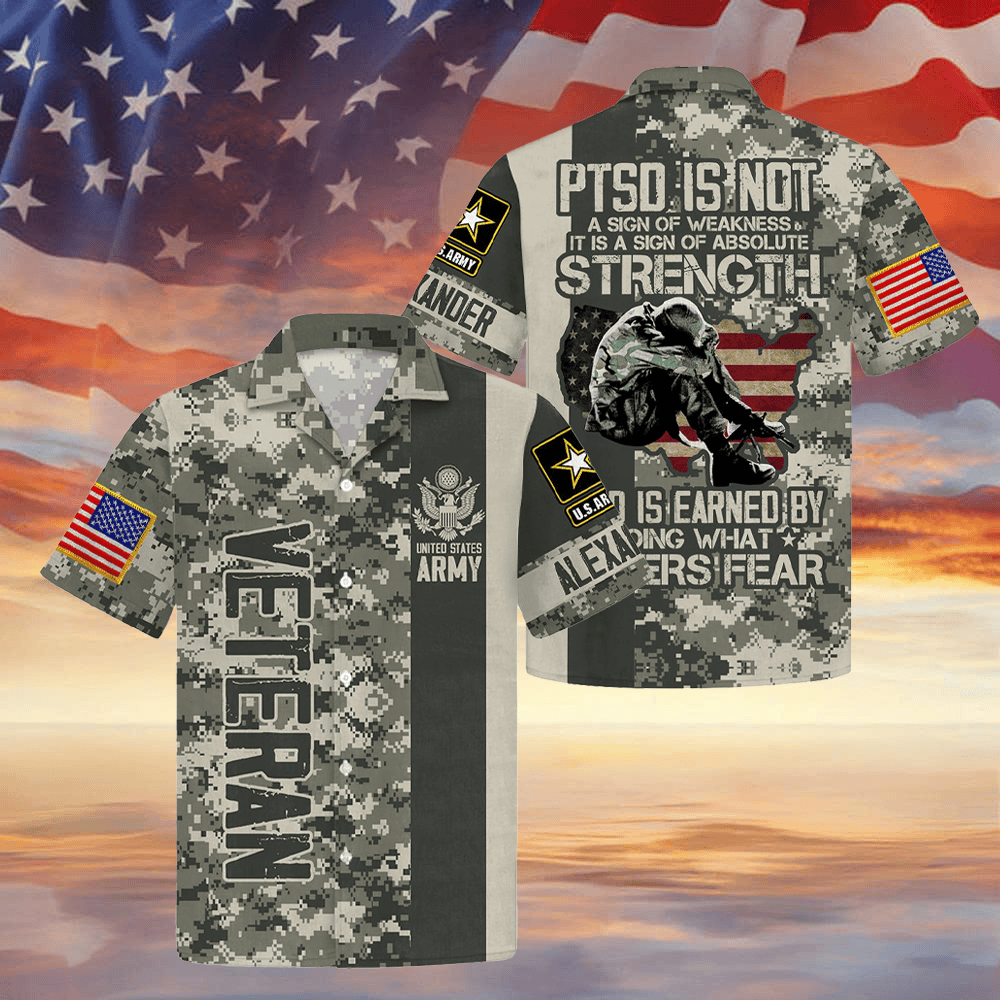Personalized US Army Veteran PTSD Support Camo Hawaiian Shirt Military Veterans Day Gifts