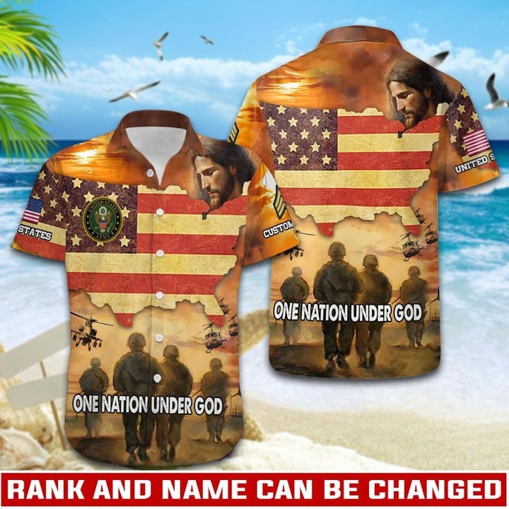 Personalized US Army Veterans Hawaiian Shirt One Nation Under God Shirt USA Patriotic Gifts