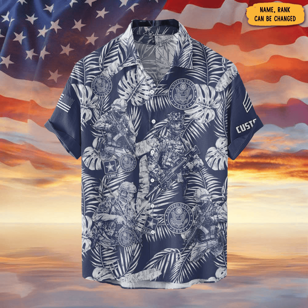 Personalized US Veteran Tropical Leaf Hawaiian Shirt US Army Clothing Military Merch Gifts