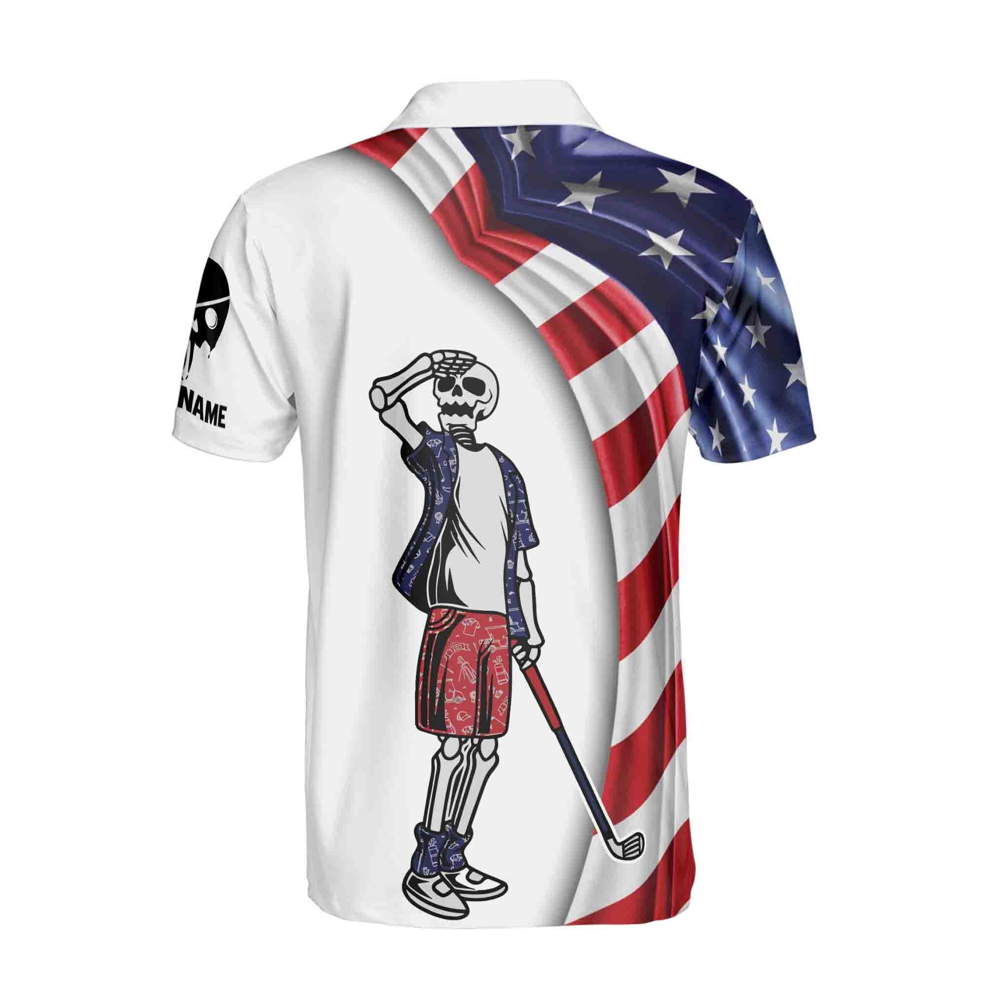Personalized USA Flag Skull Golf Men's Polo Shirt - Image 3