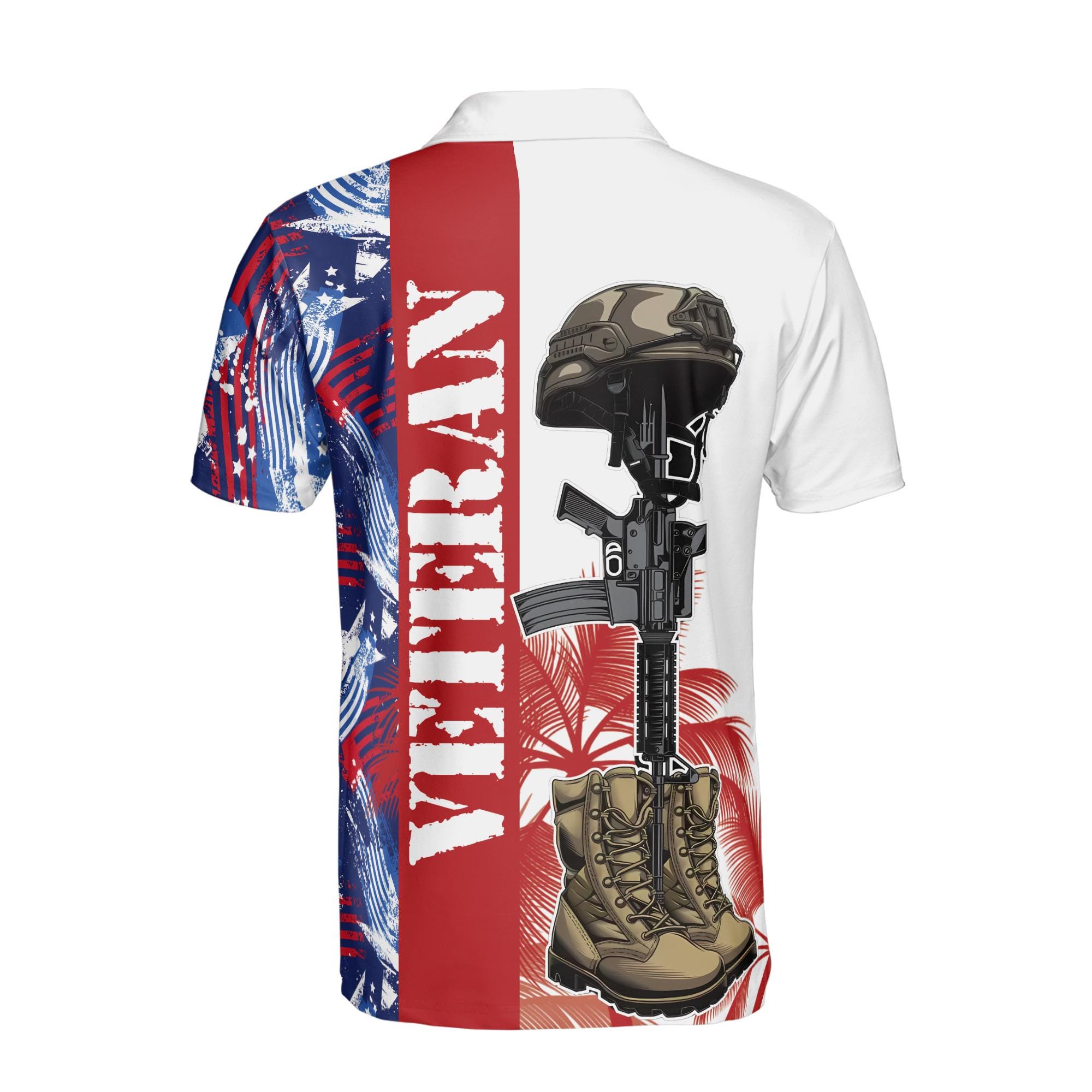 Personalized Veteran American Flag Summer Pattern Men's Polo Shirt - Image 3