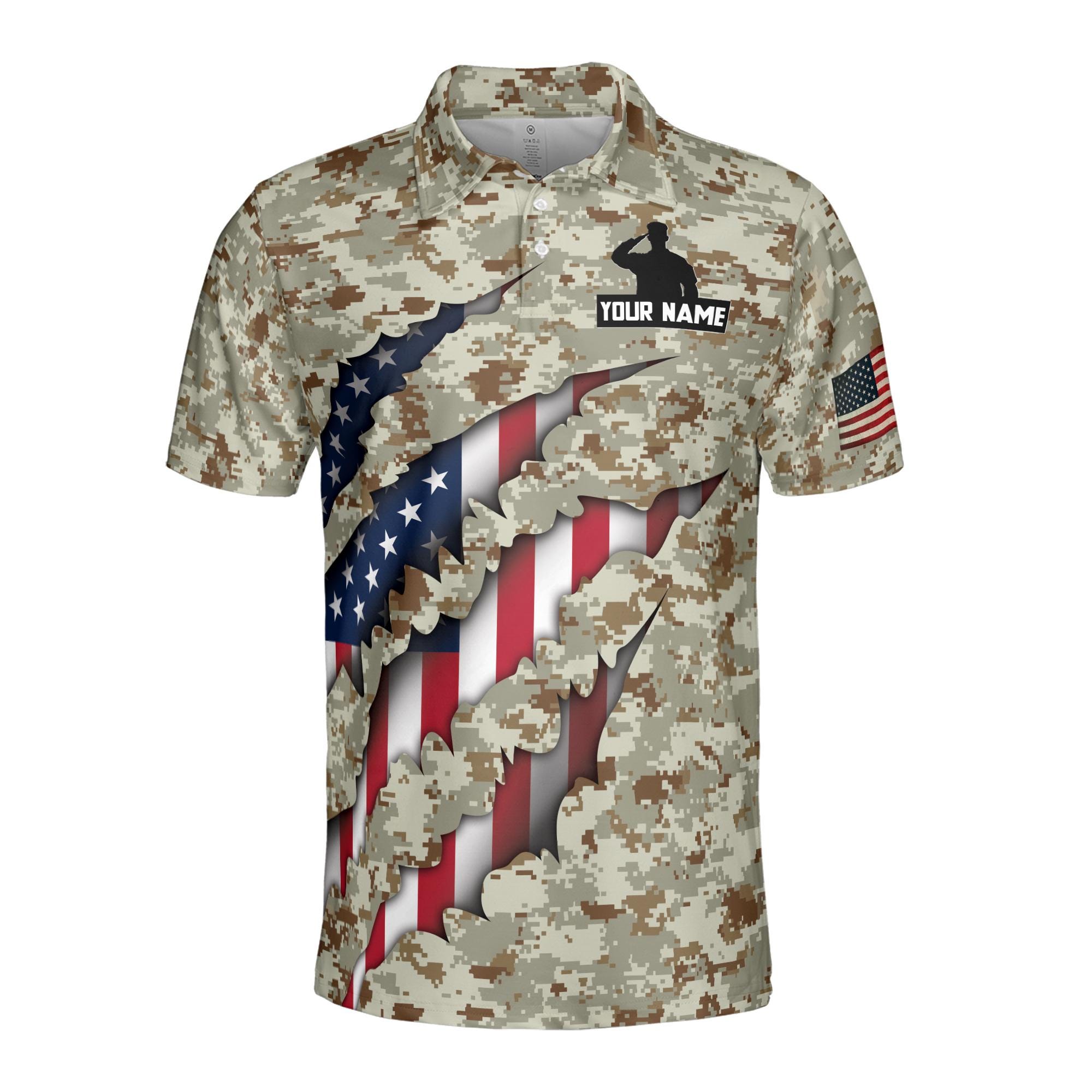 Alternative view of Personalized Veteran Men's Polo Shirt, Personalized Camo Print, Military Gift