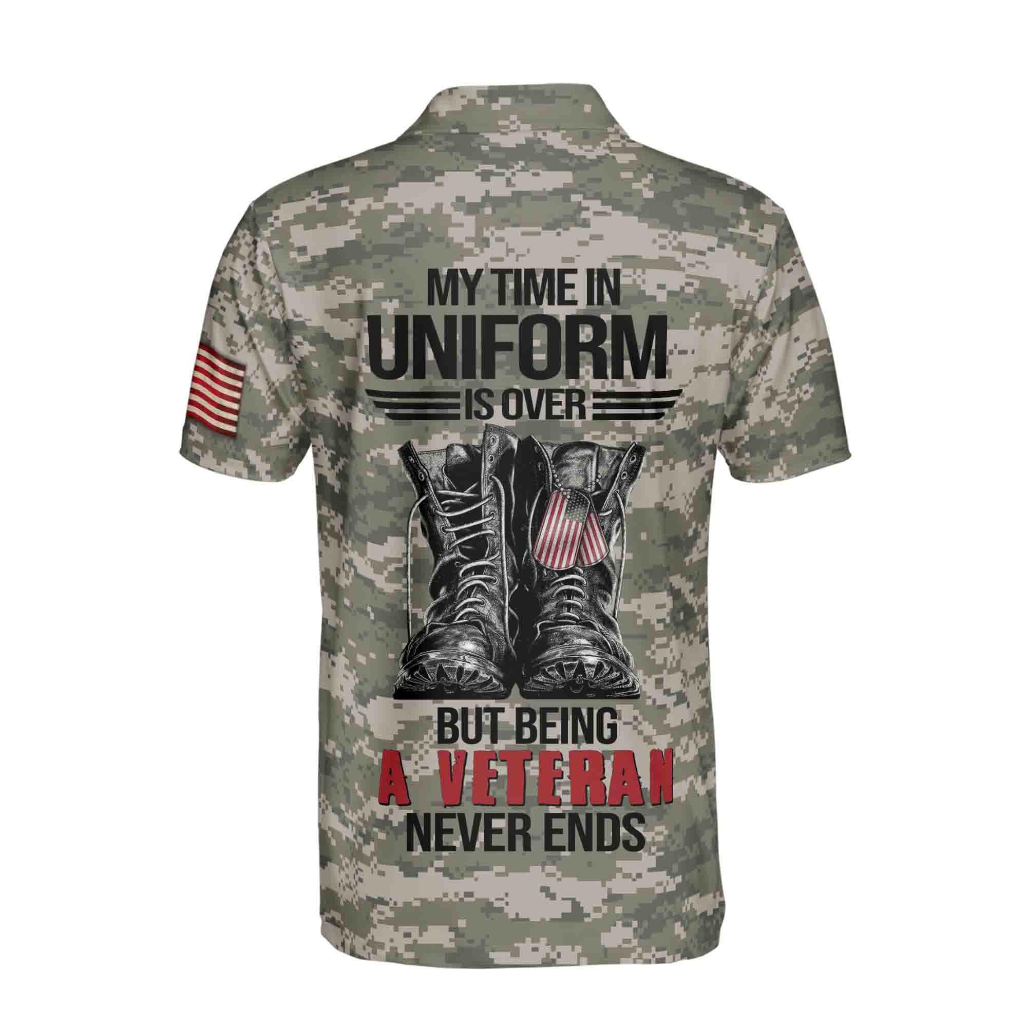 Personalized Veteran Men's Polo Shirt: U.S. Flag Military Camo 3D Print - Image 3