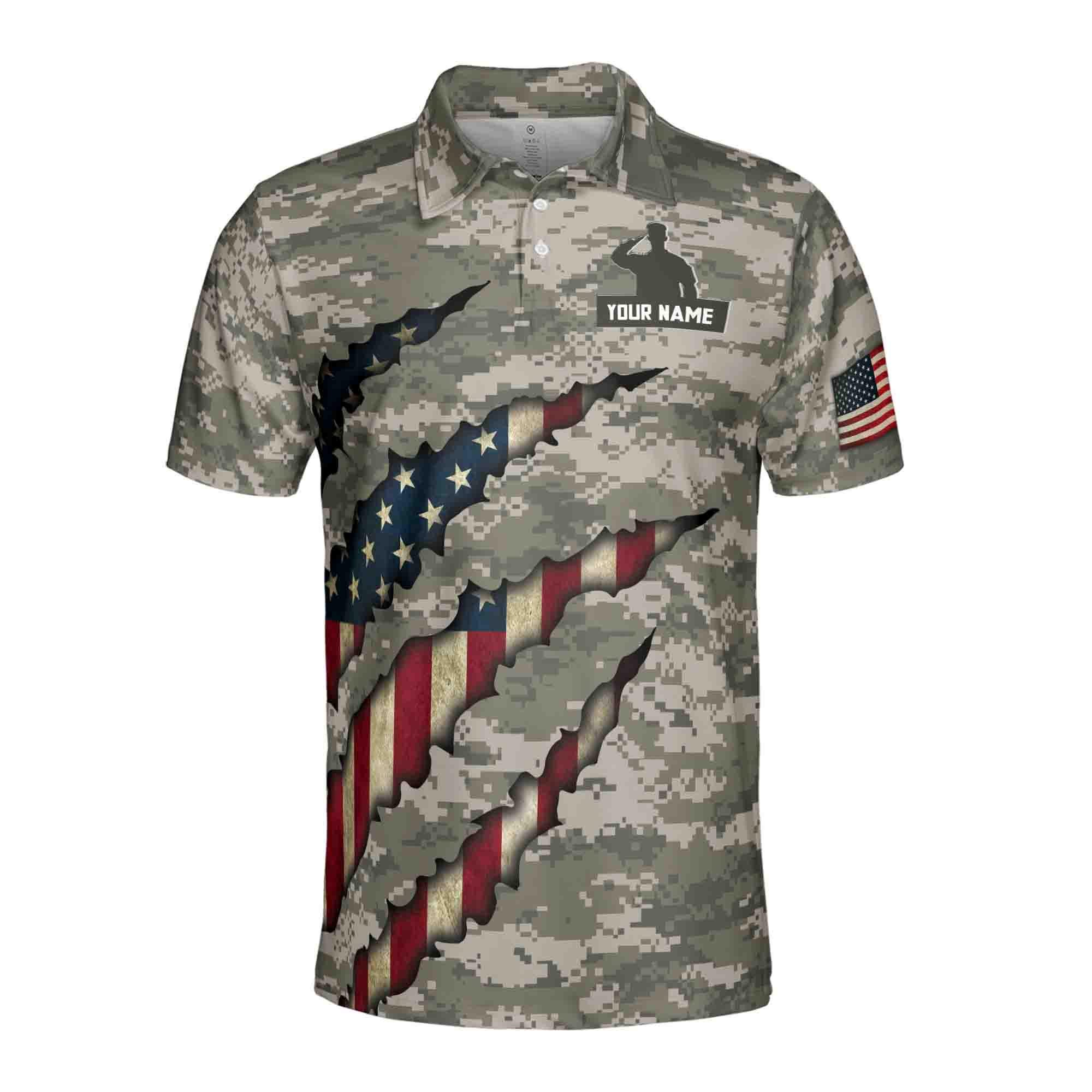 Alternative view of Personalized Veteran Men's Polo Shirt: U.S. Flag Military Camo 3D Print